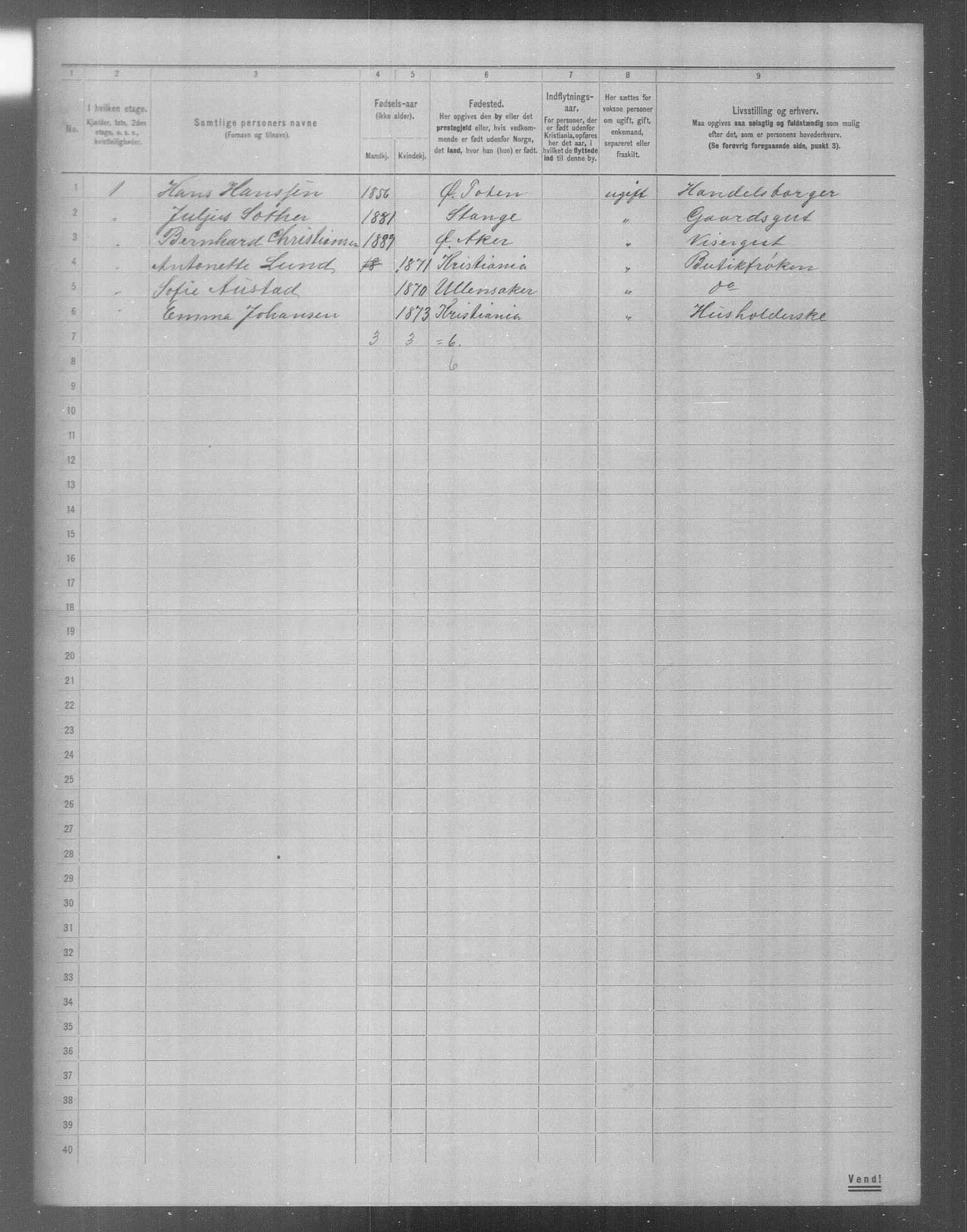 OBA, Municipal Census 1904 for Kristiania, 1904, p. 17069