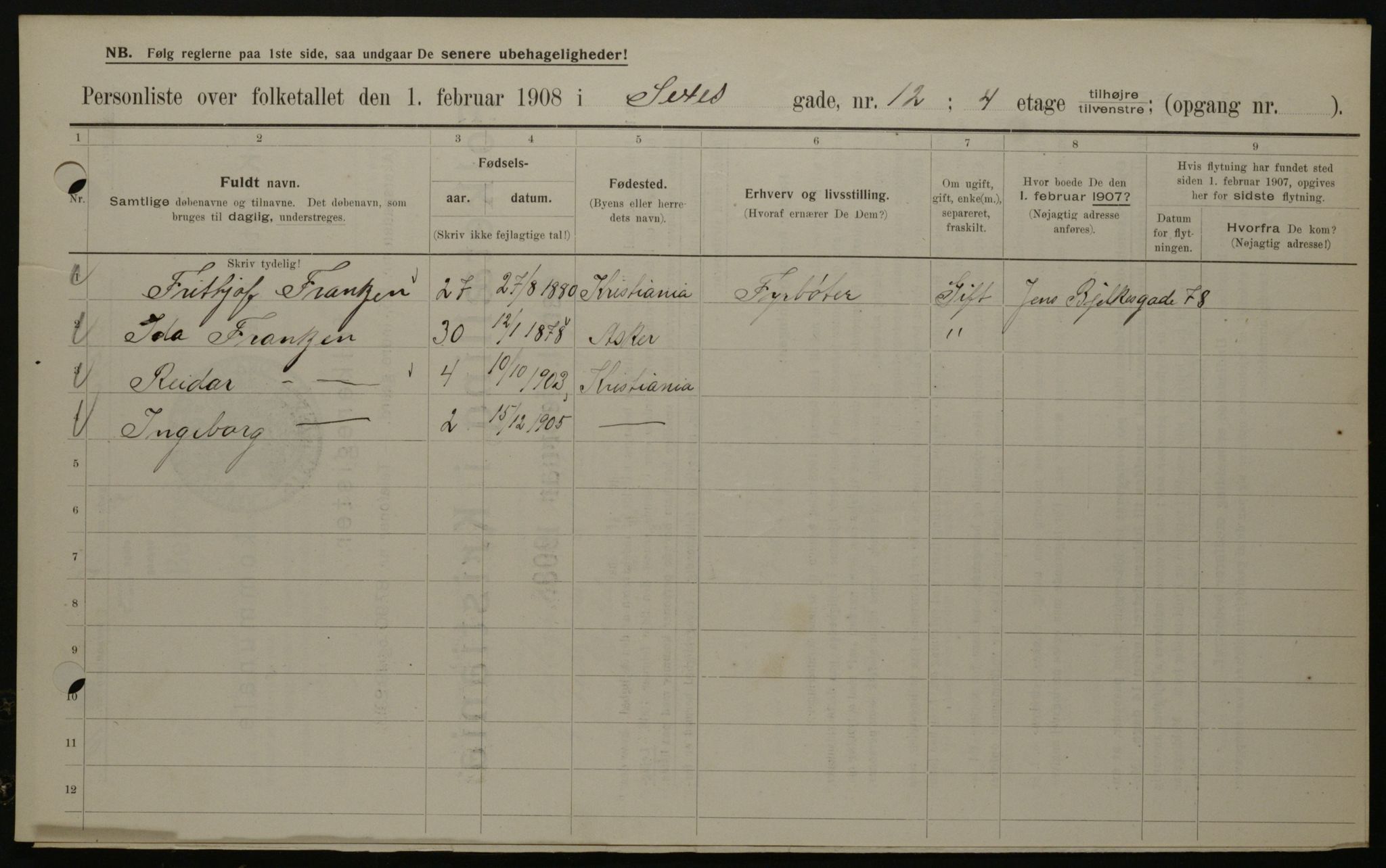 OBA, Municipal Census 1908 for Kristiania, 1908, p. 85305