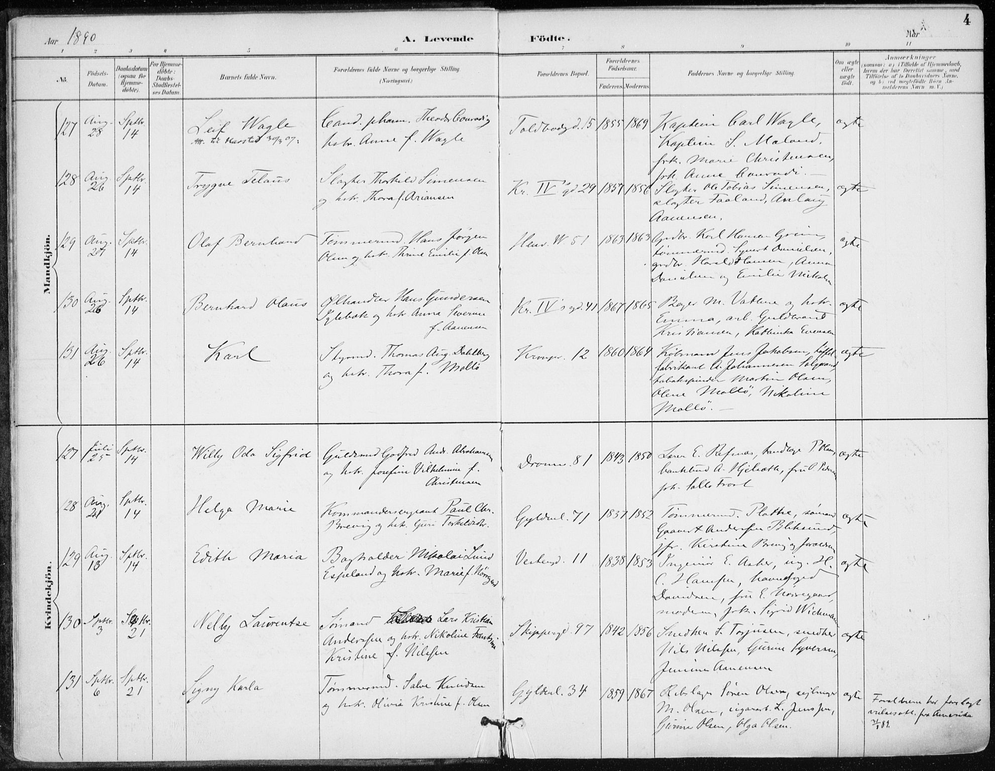 Kristiansand domprosti, SAK/1112-0006/F/Fa/L0019: Parish register (official) no. A 18, 1890-1897, p. 4