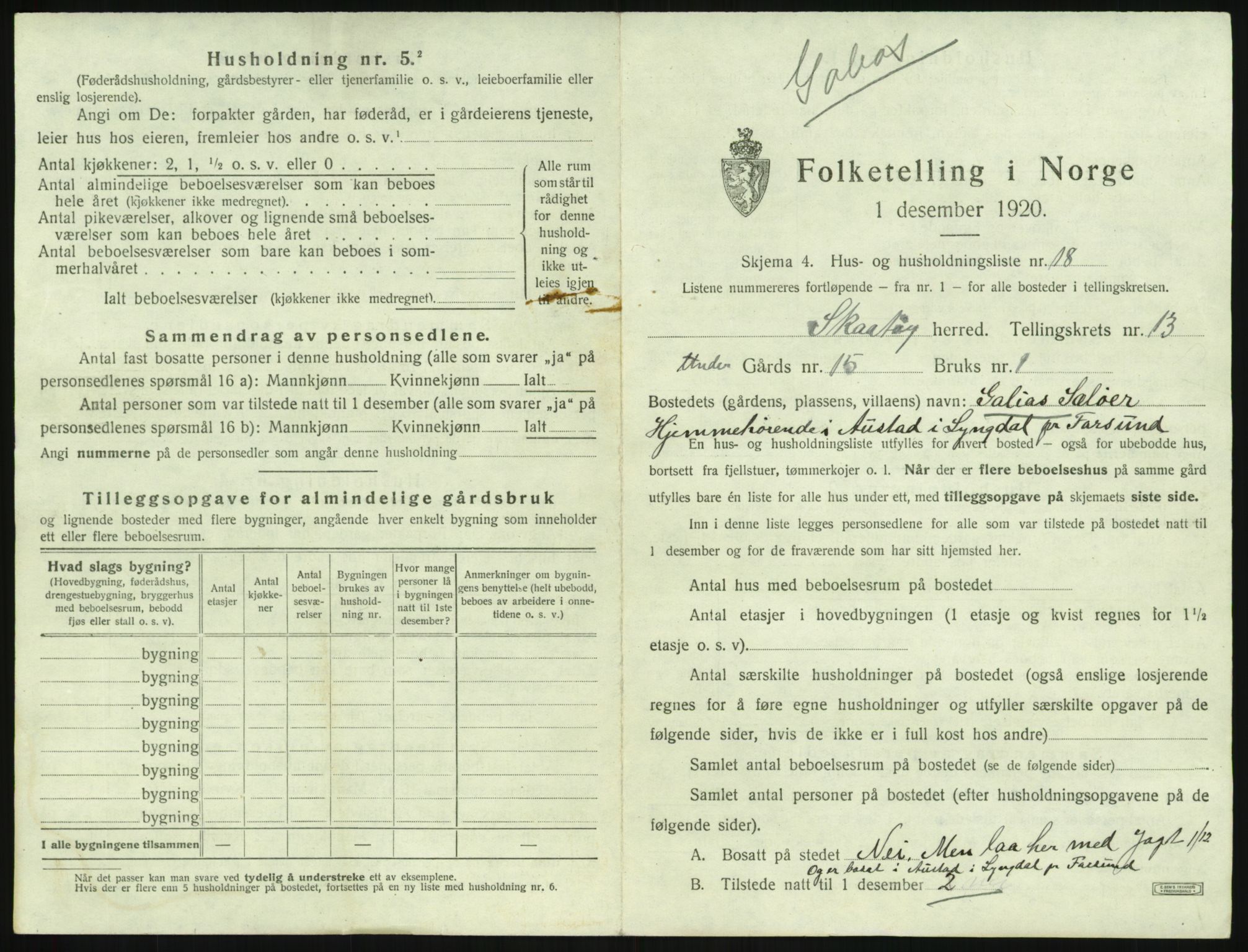 SAKO, 1920 census for Skåtøy, 1920, p. 1716