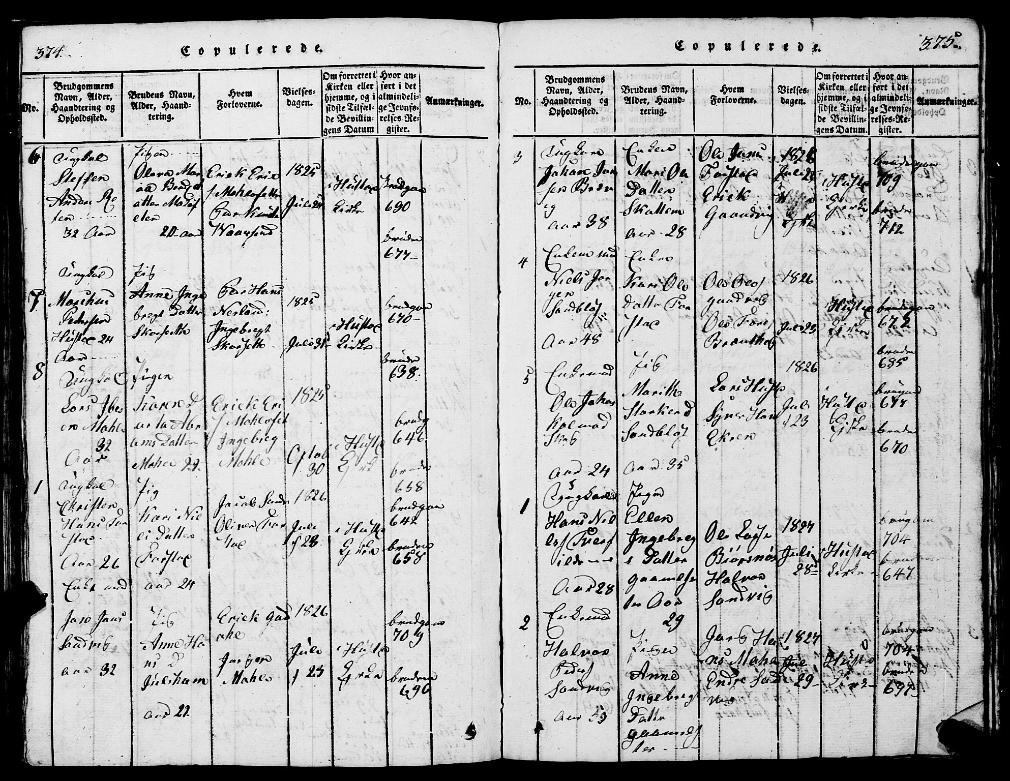 Ministerialprotokoller, klokkerbøker og fødselsregistre - Møre og Romsdal, SAT/A-1454/567/L0781: Parish register (copy) no. 567C01, 1818-1845, p. 374-375