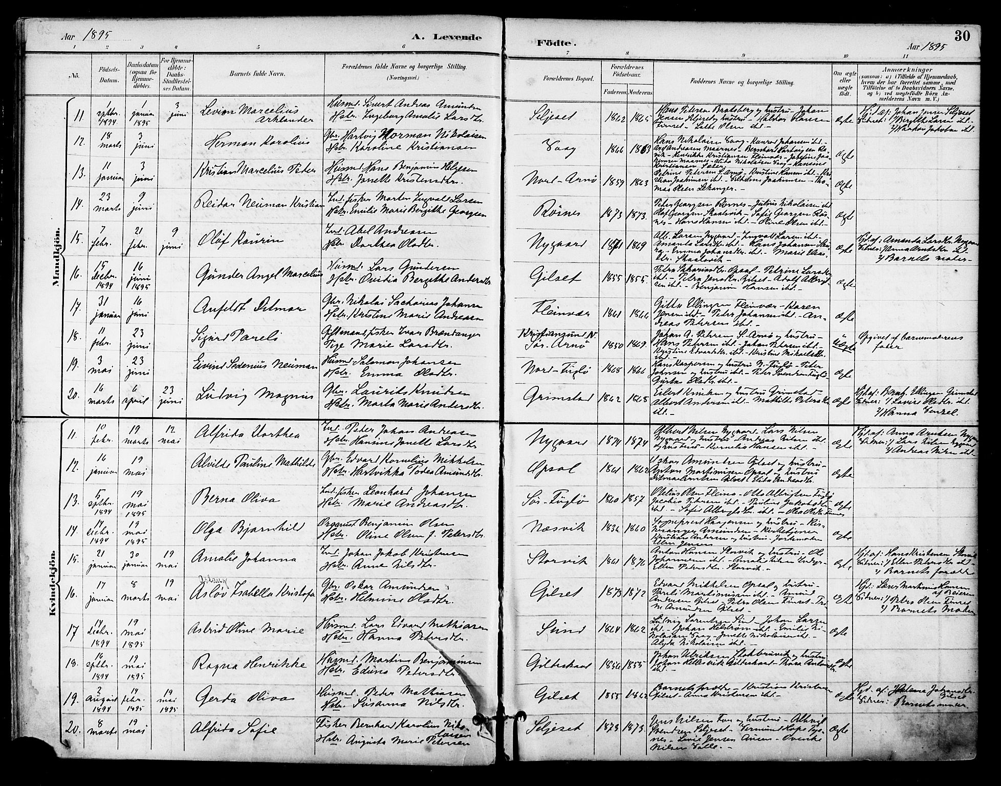 Ministerialprotokoller, klokkerbøker og fødselsregistre - Nordland, SAT/A-1459/805/L0101: Parish register (official) no. 805A07, 1892-1899, p. 30