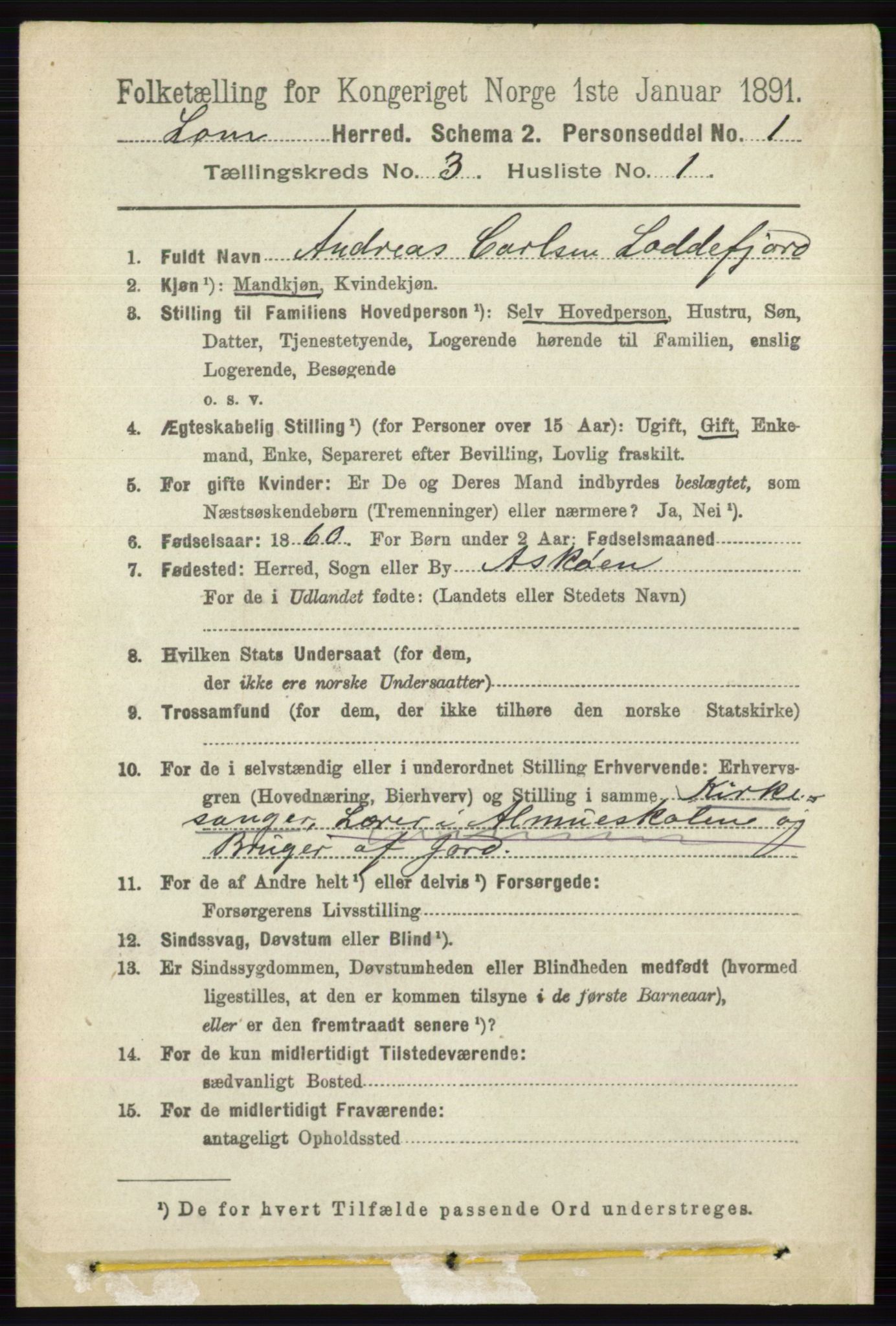 RA, 1891 census for 0514 Lom, 1891, p. 1261