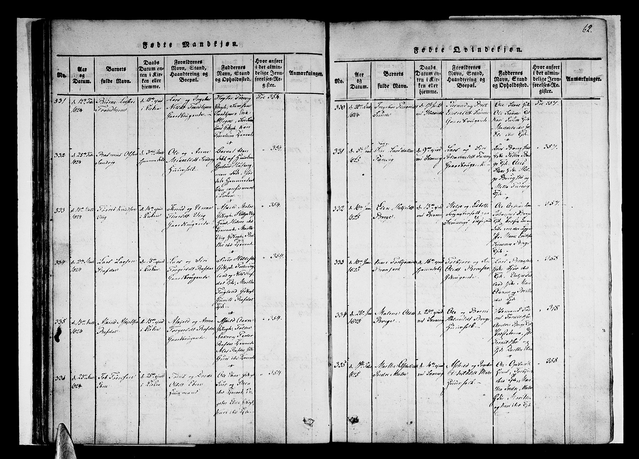 Skånevik sokneprestembete, AV/SAB-A-77801/H/Haa: Parish register (official) no. A 3, 1815-1828, p. 62