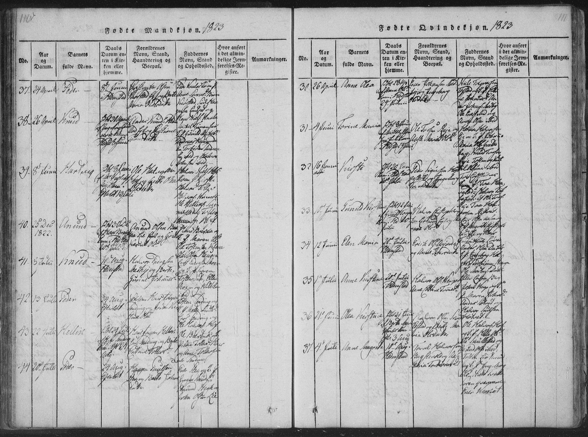 Sandsvær kirkebøker, AV/SAKO-A-244/F/Fa/L0004: Parish register (official) no. I 4, 1817-1839, p. 110-111