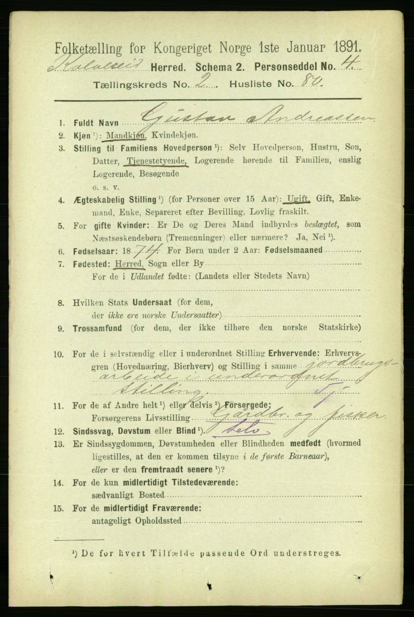 RA, 1891 census for 1752 Kolvereid, 1891, p. 797