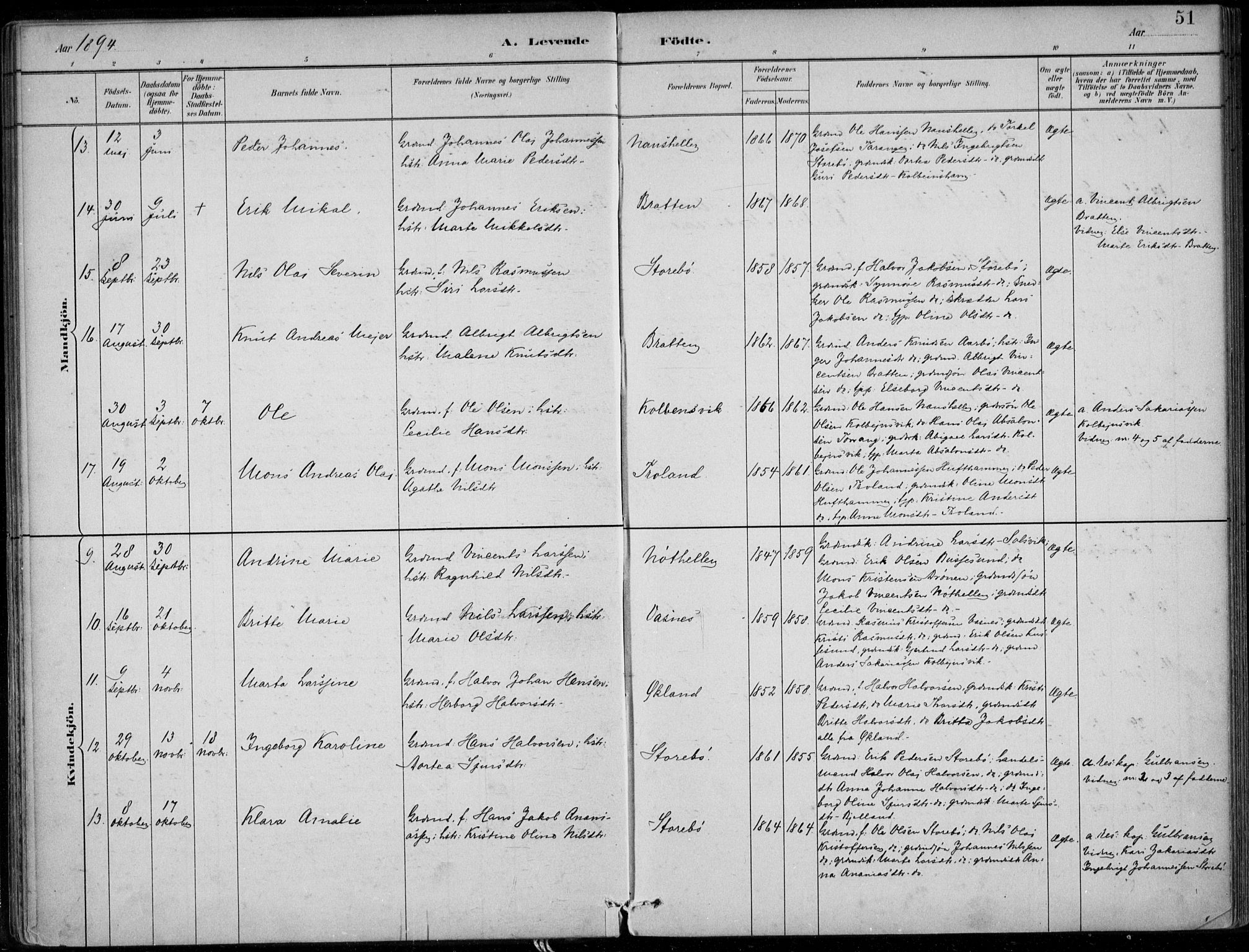 Sund sokneprestembete, SAB/A-99930: Parish register (official) no. C  1, 1882-1899, p. 51