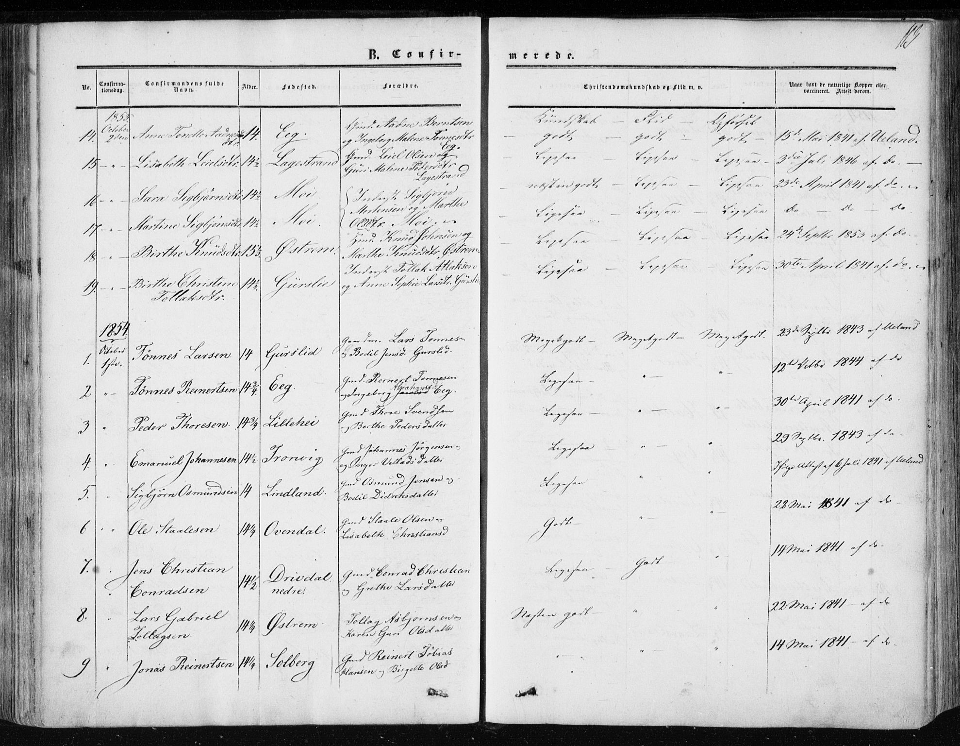 Lund sokneprestkontor, AV/SAST-A-101809/S06/L0009: Parish register (official) no. A 8, 1853-1877, p. 113
