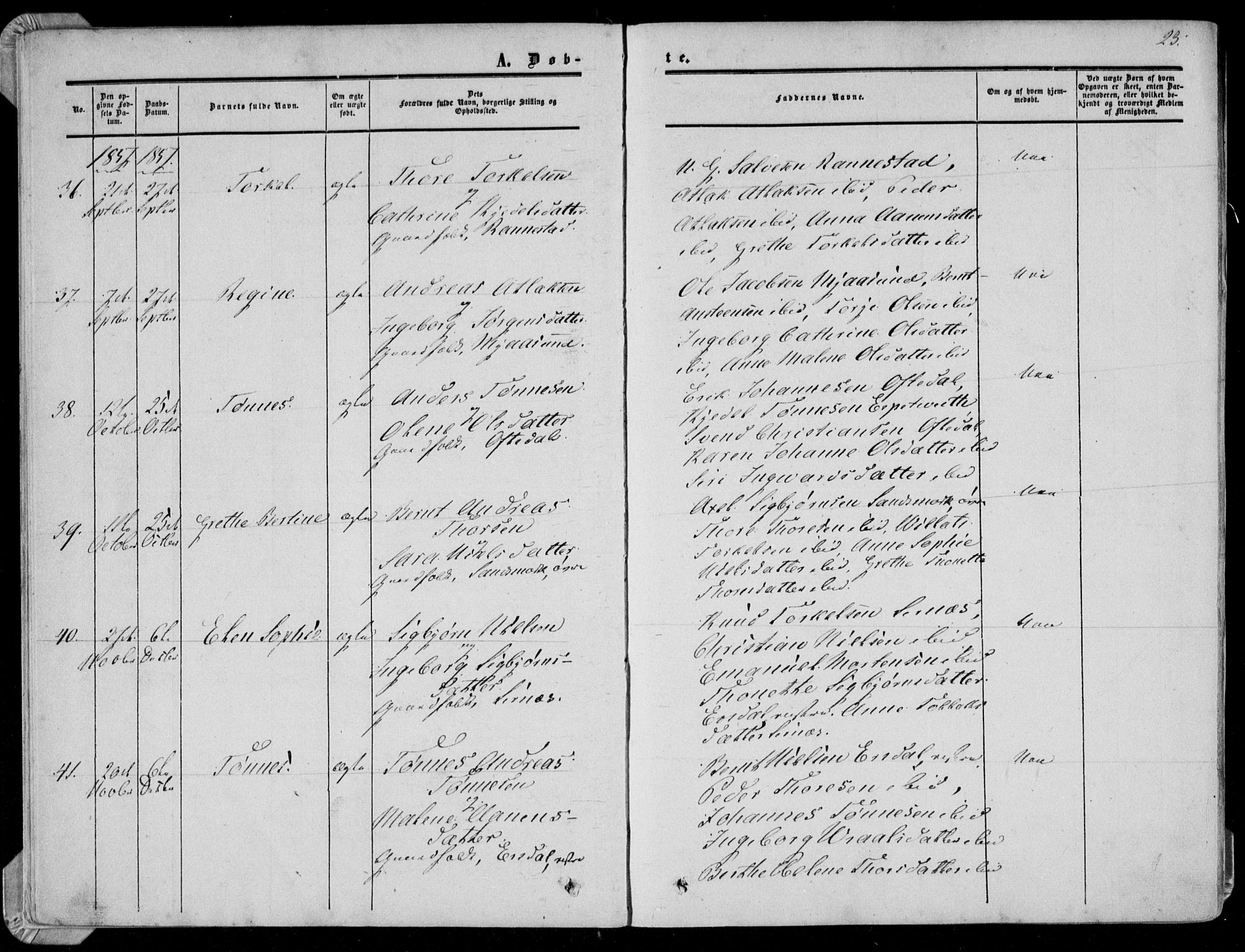 Bakke sokneprestkontor, AV/SAK-1111-0002/F/Fa/Faa/L0006: Parish register (official) no. A 6, 1855-1877, p. 23