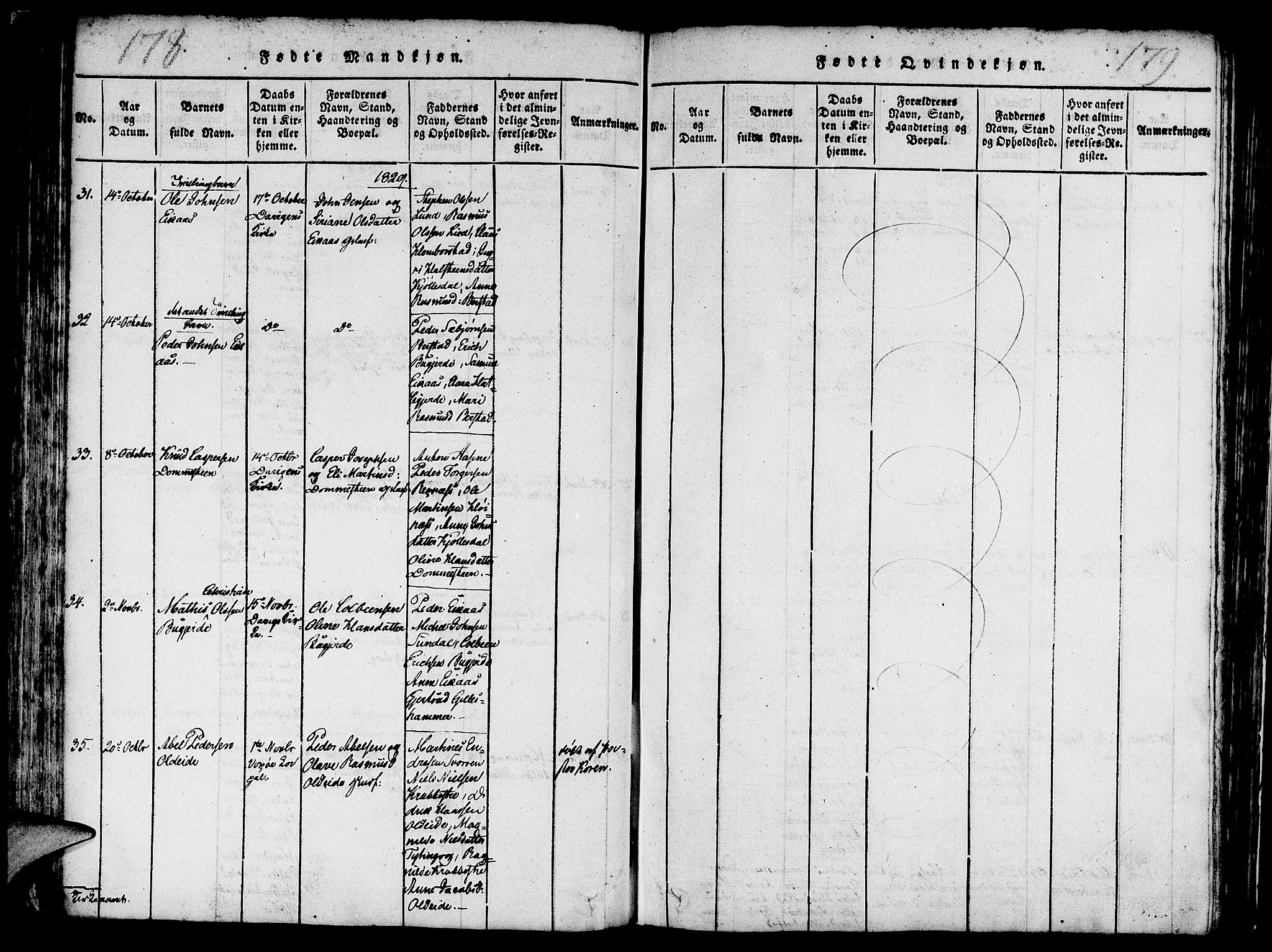 Davik sokneprestembete, AV/SAB-A-79701/H/Haa/Haaa/L0003: Parish register (official) no. A 3, 1816-1830, p. 178-179