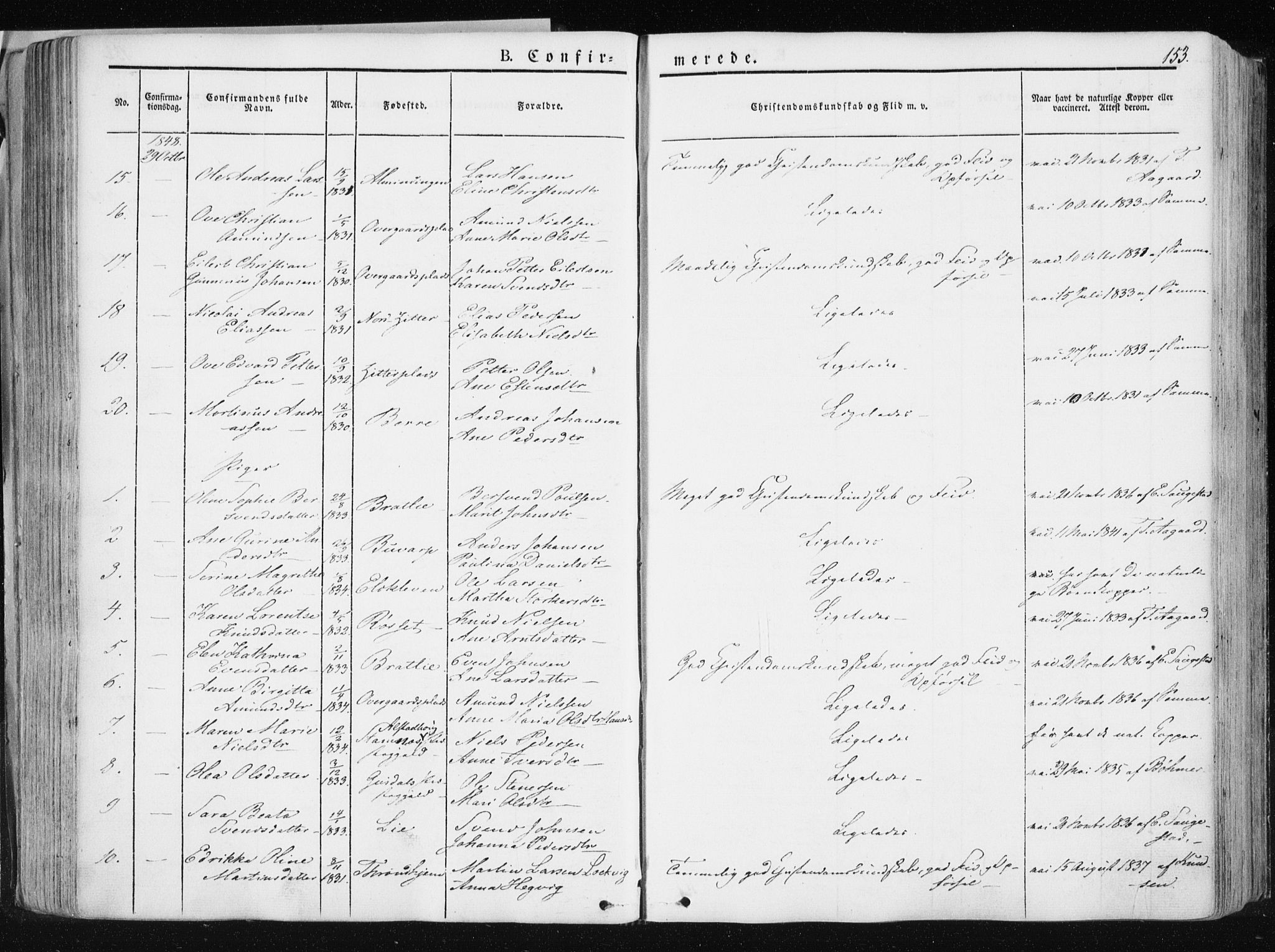 Ministerialprotokoller, klokkerbøker og fødselsregistre - Nord-Trøndelag, SAT/A-1458/741/L0393: Parish register (official) no. 741A07, 1849-1863, p. 153