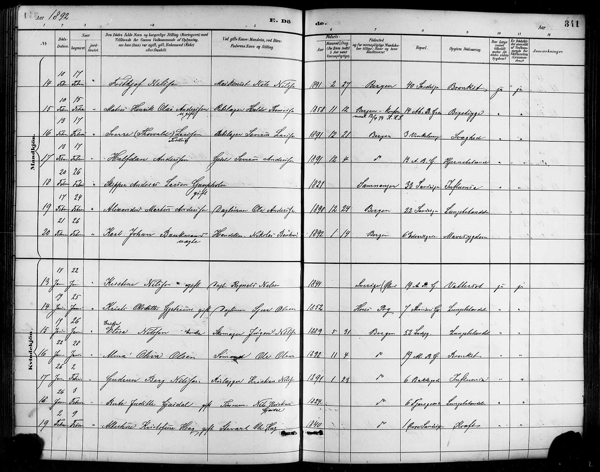 Sandviken Sokneprestembete, AV/SAB-A-77601/H/Hb/L0002: Parish register (copy) no. A 3, 1888-1902, p. 341