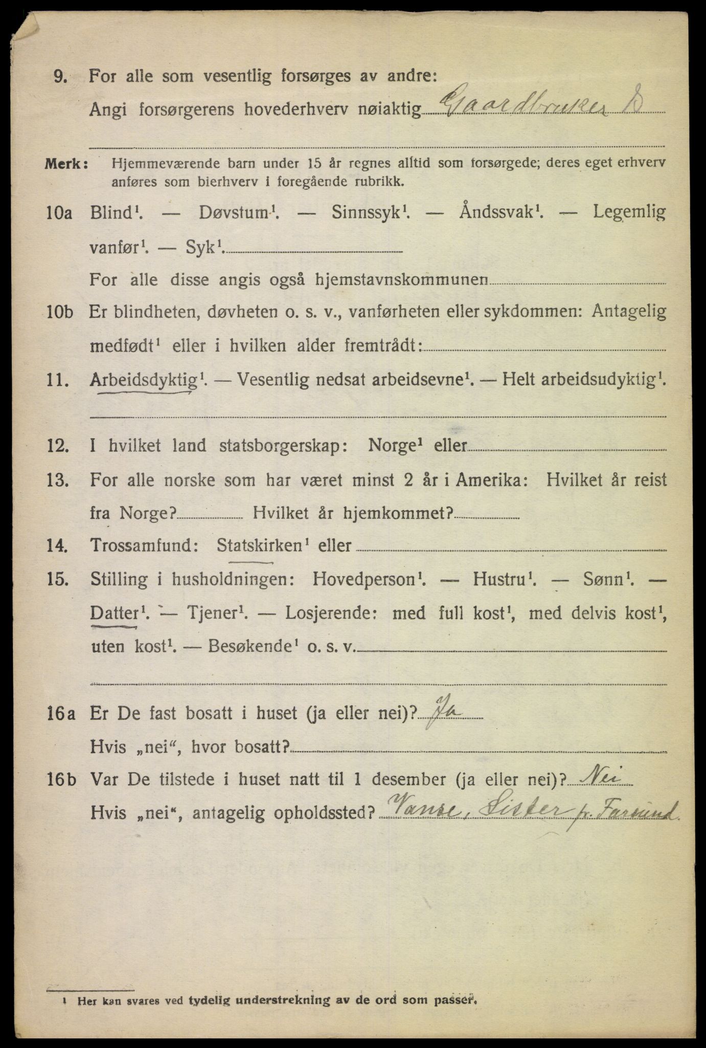 SAK, 1920 census for Randesund, 1920, p. 1087