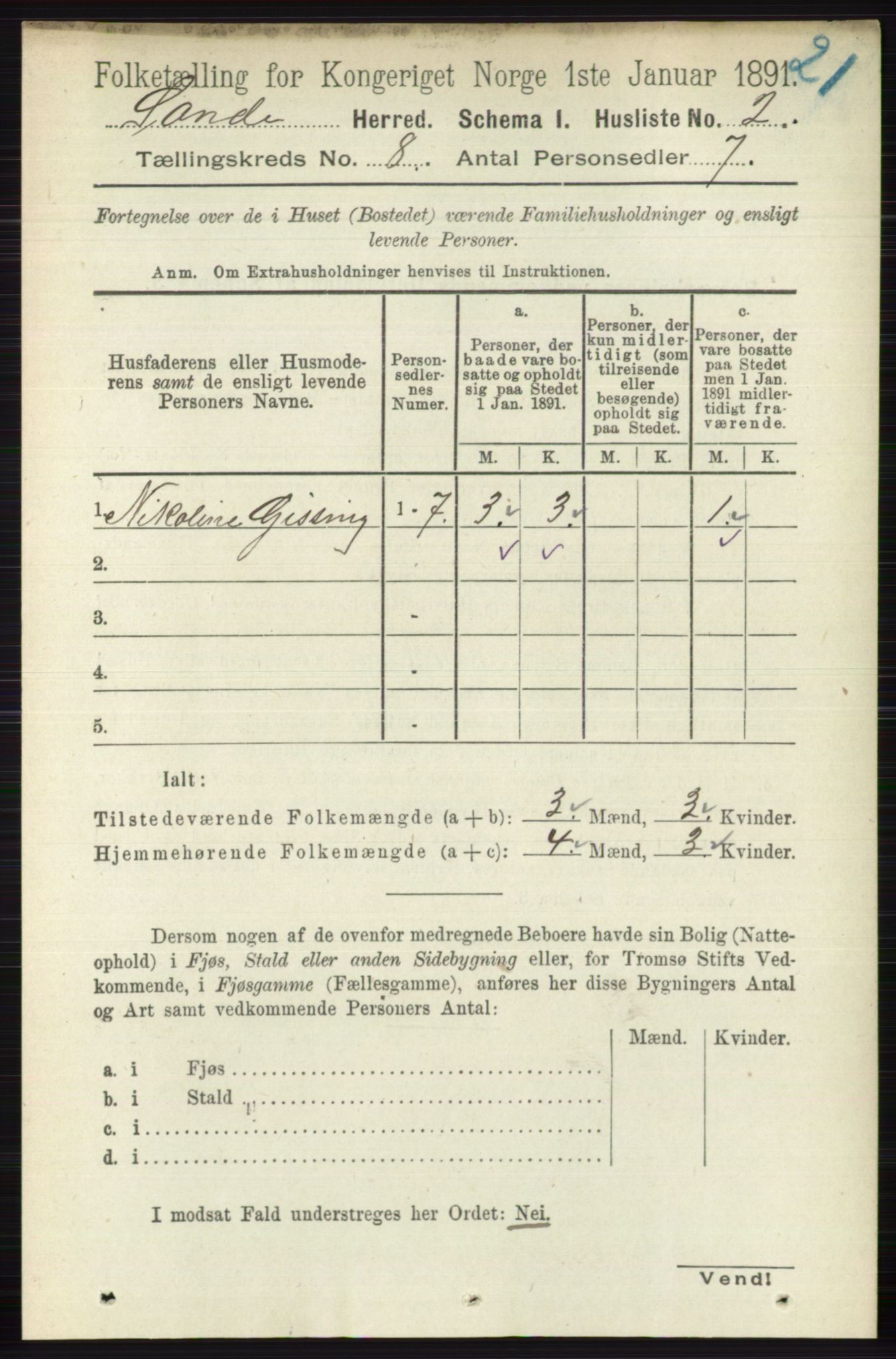 RA, 1891 census for 0713 Sande, 1891, p. 3467