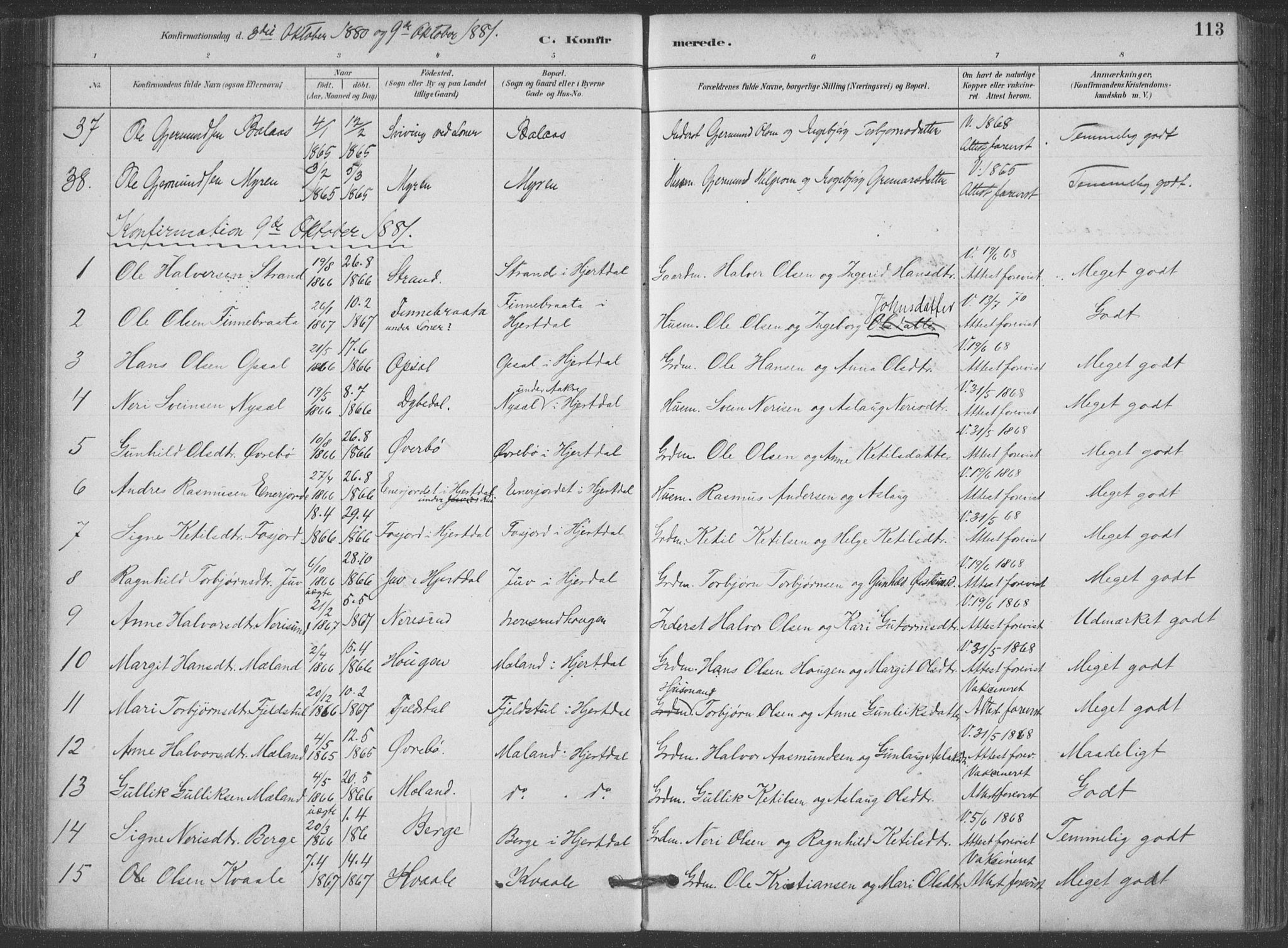 Hjartdal kirkebøker, SAKO/A-270/F/Fa/L0010: Parish register (official) no. I 10, 1880-1929, p. 113