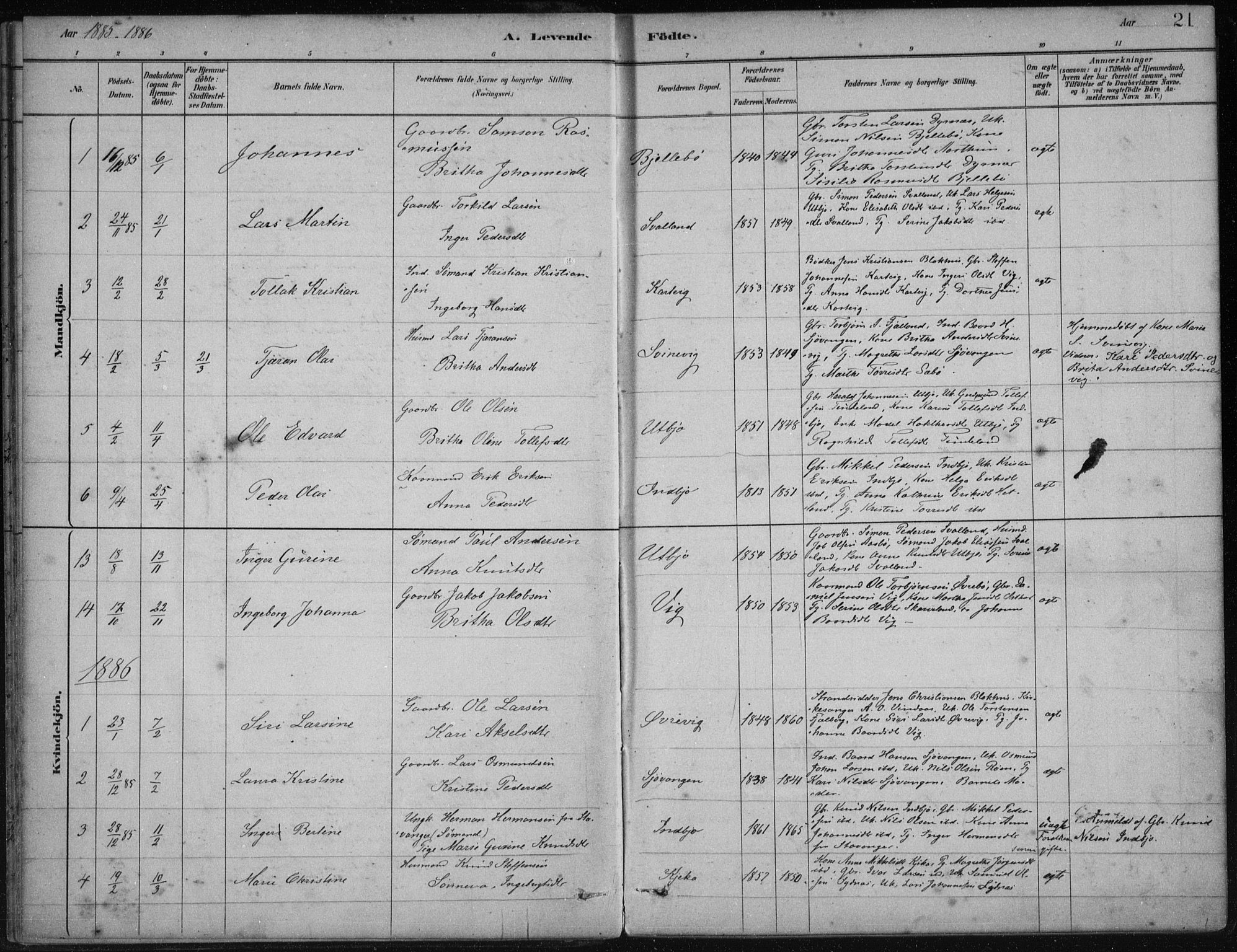Fjelberg sokneprestembete, SAB/A-75201/H/Haa: Parish register (official) no. B  1, 1879-1919, p. 21