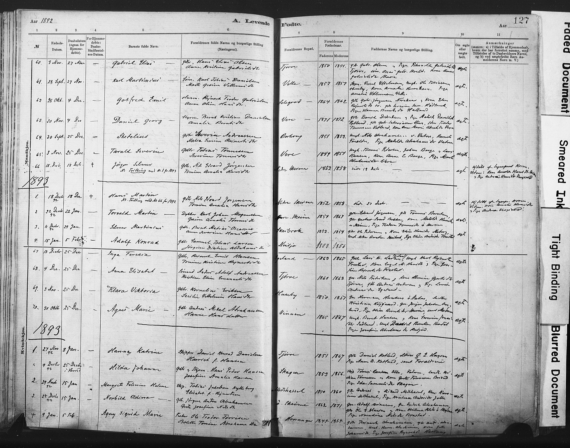 Lista sokneprestkontor, SAK/1111-0027/F/Fa/L0012: Parish register (official) no. A 12, 1879-1903, p. 127