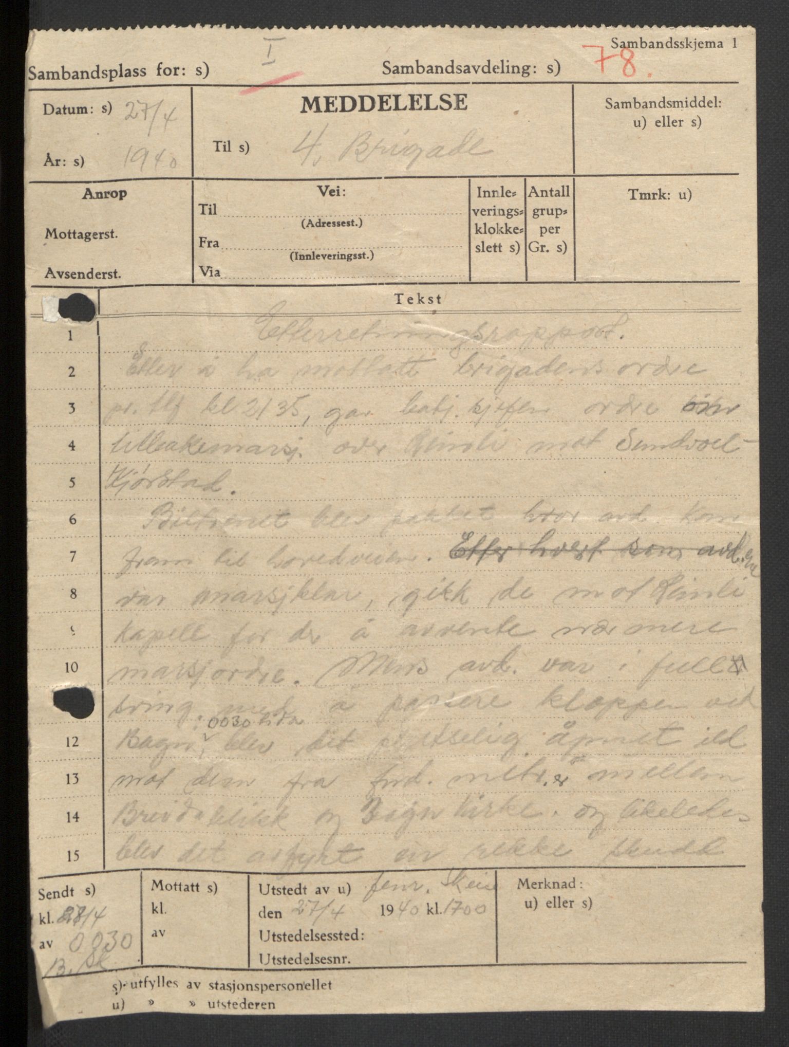 Forsvaret, Forsvarets krigshistoriske avdeling, RA/RAFA-2017/Y/Yb/L0104: II-C-11-430  -  4. Divisjon., 1940, p. 164