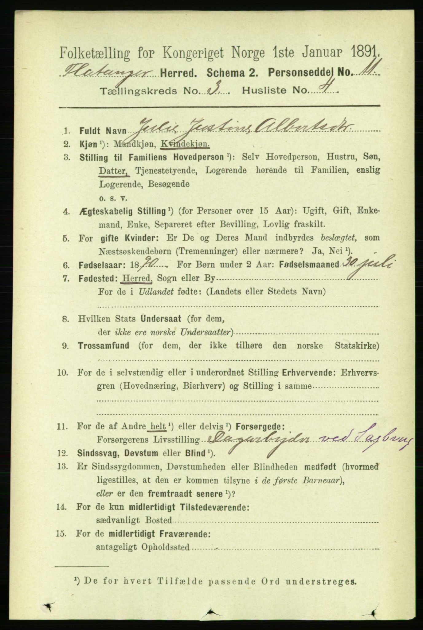 RA, 1891 census for 1749 Flatanger, 1891, p. 1377