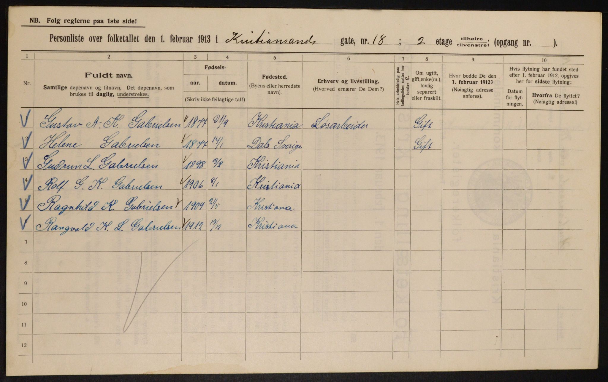 OBA, Municipal Census 1913 for Kristiania, 1913, p. 54169