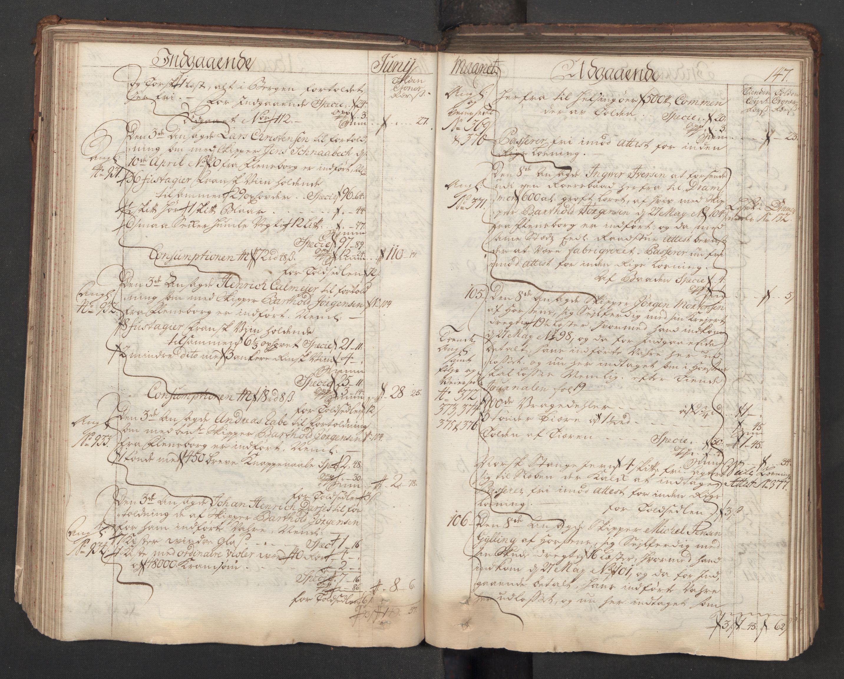 Generaltollkammeret, tollregnskaper, AV/RA-EA-5490/R06/L0015/0001: Tollregnskaper Kristiania / Hovedtollbok, 1733, p. 146b-147a