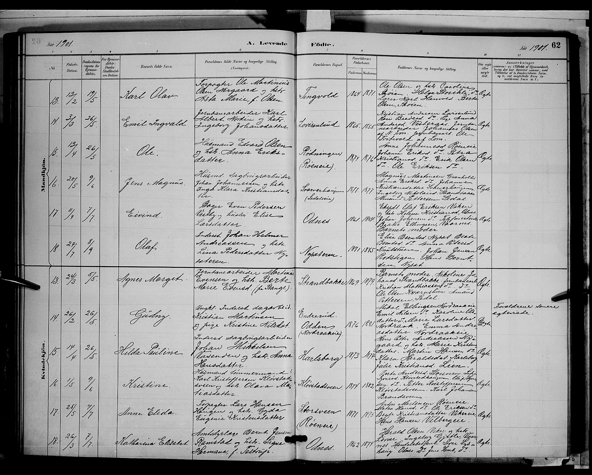 Søndre Land prestekontor, AV/SAH-PREST-122/L/L0003: Parish register (copy) no. 3, 1884-1902, p. 62