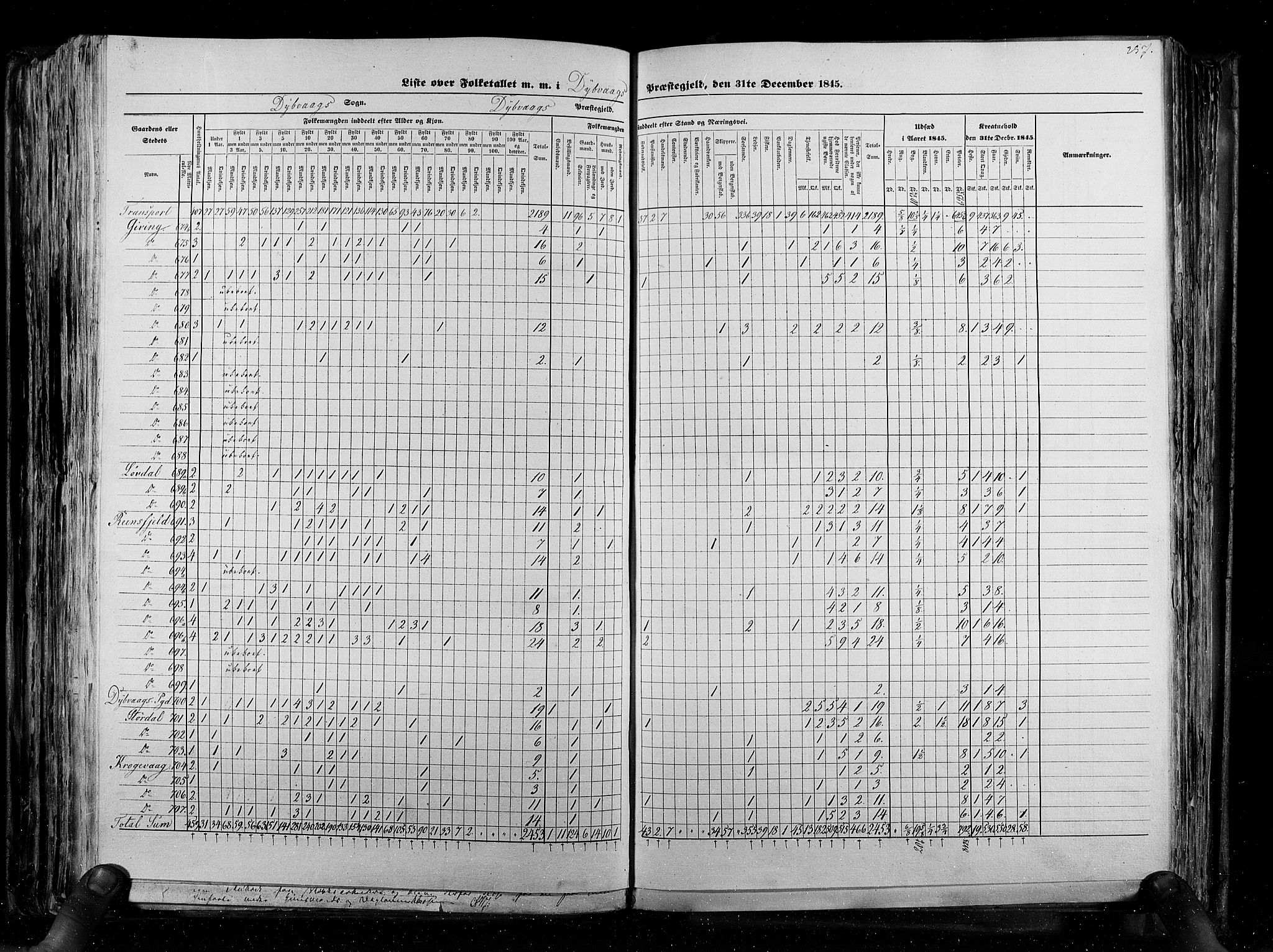 RA, Census 1845, vol. 5: Bratsberg amt og Nedenes og Råbyggelaget amt, 1845, p. 257