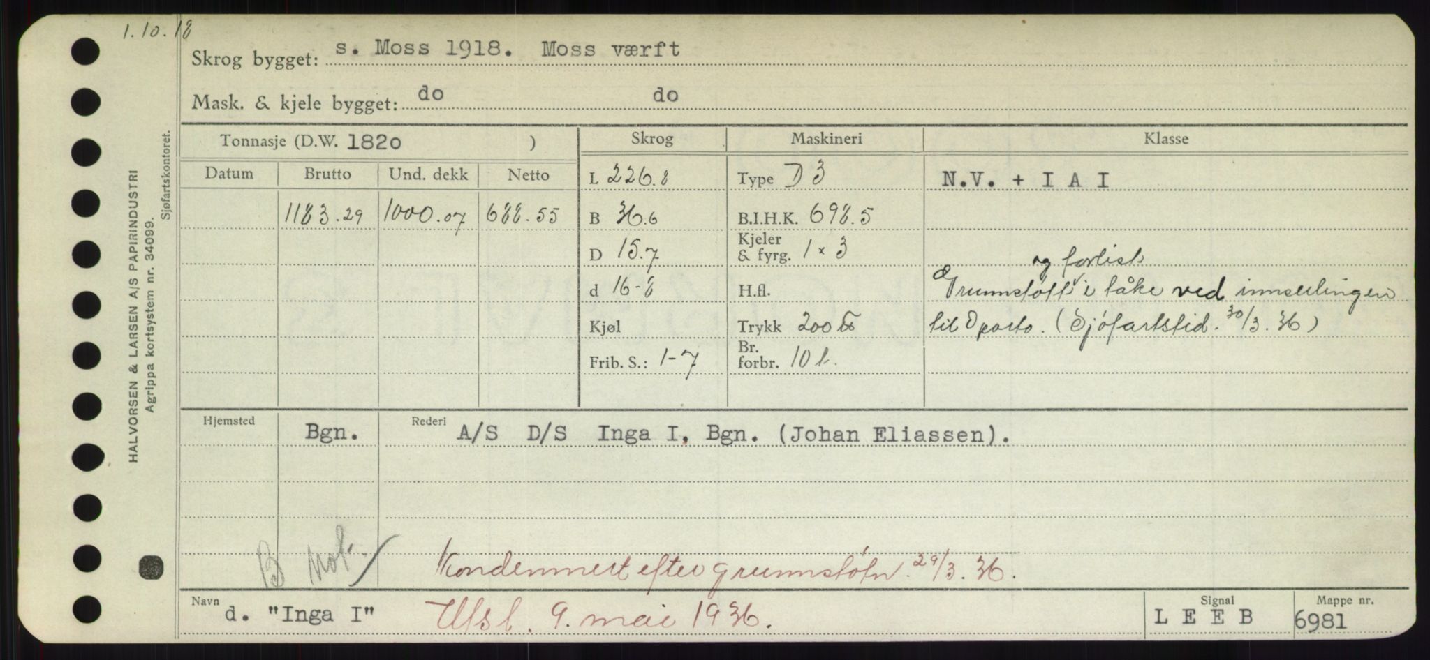 Sjøfartsdirektoratet med forløpere, Skipsmålingen, RA/S-1627/H/Hd/L0018: Fartøy, I, p. 111