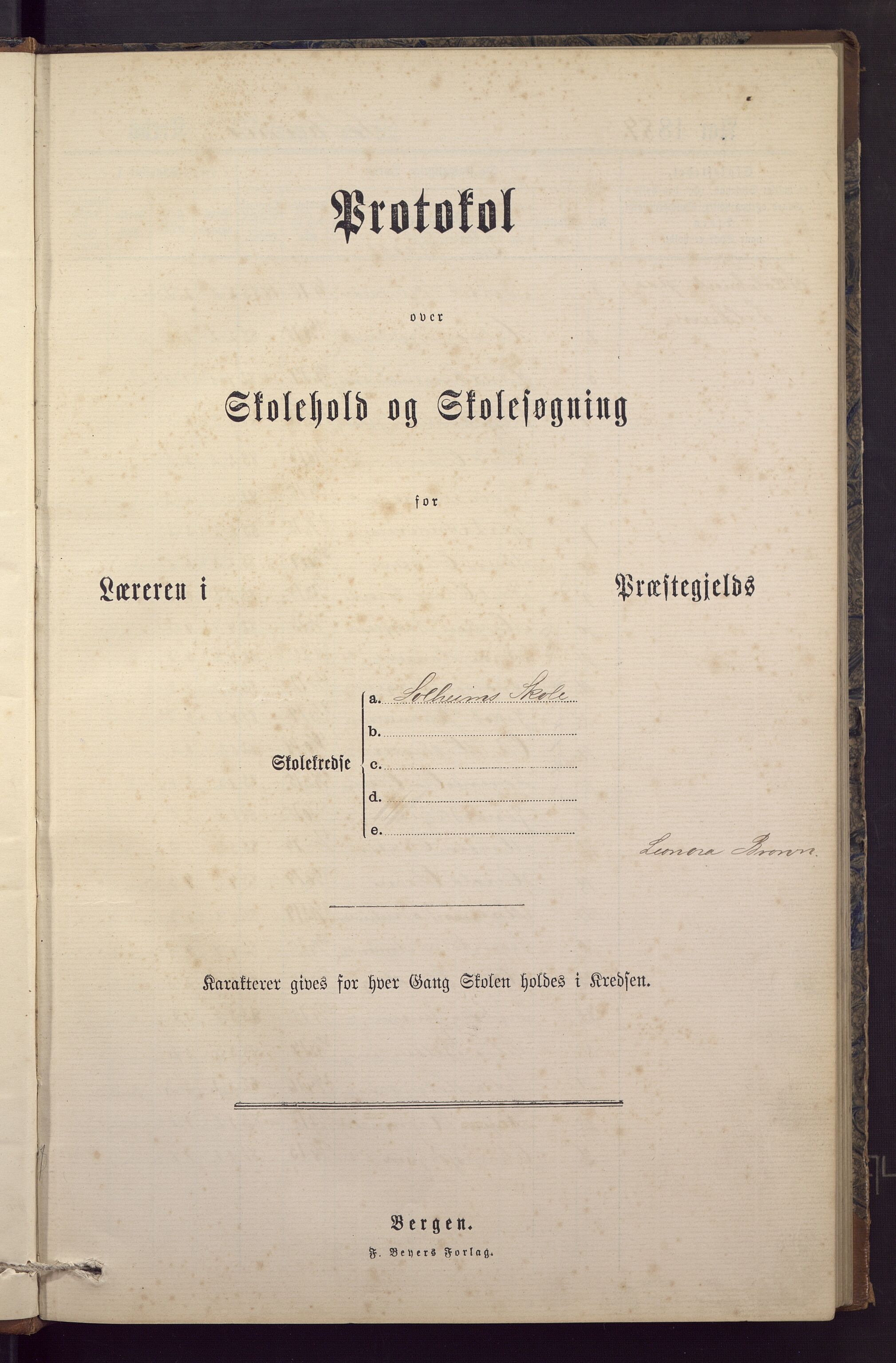 Solheim skole, BBA/A-0341/G/Gb/L0001: Karakterprotokoll, 1884-1909