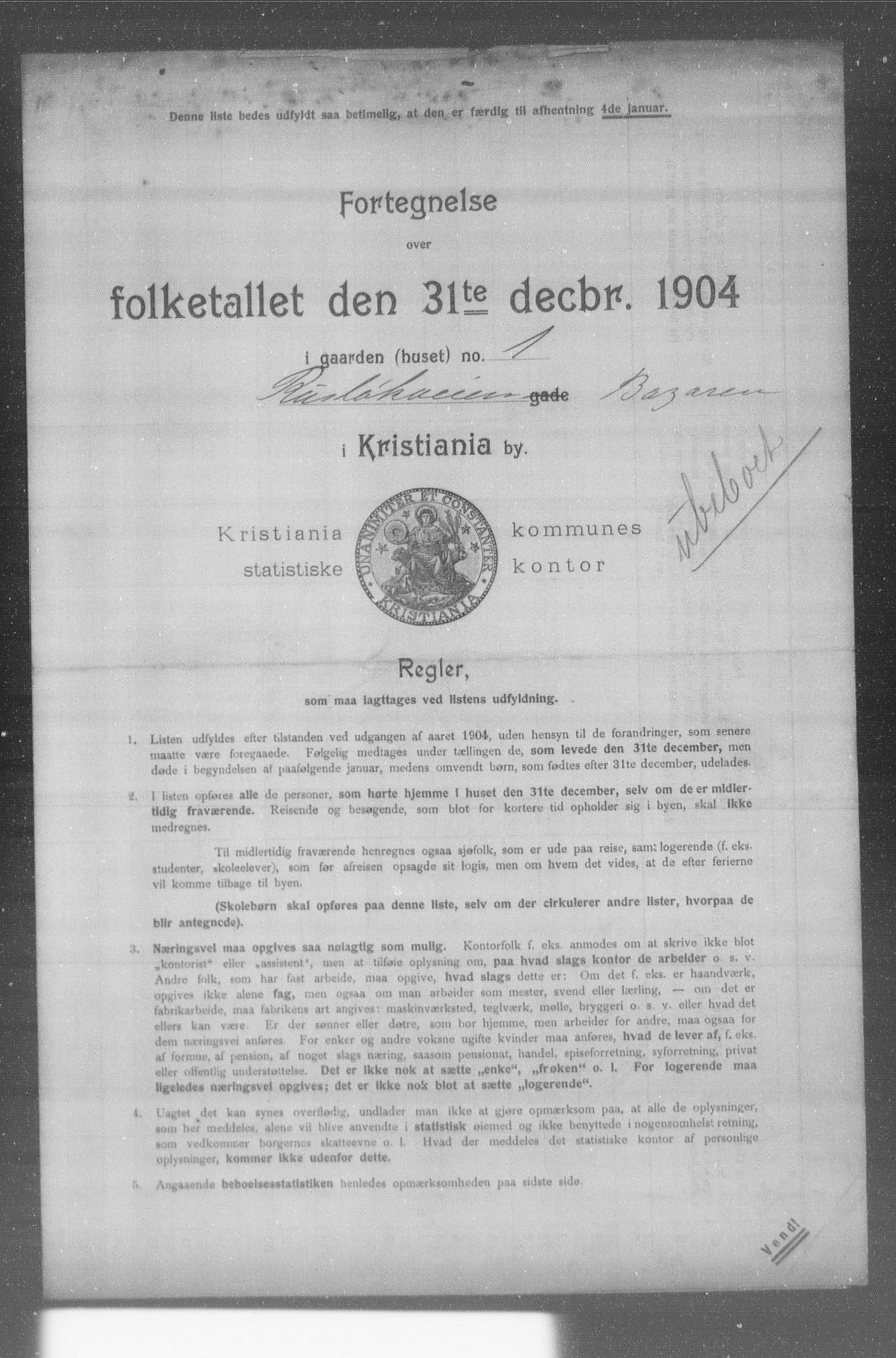 OBA, Municipal Census 1904 for Kristiania, 1904, p. 16311