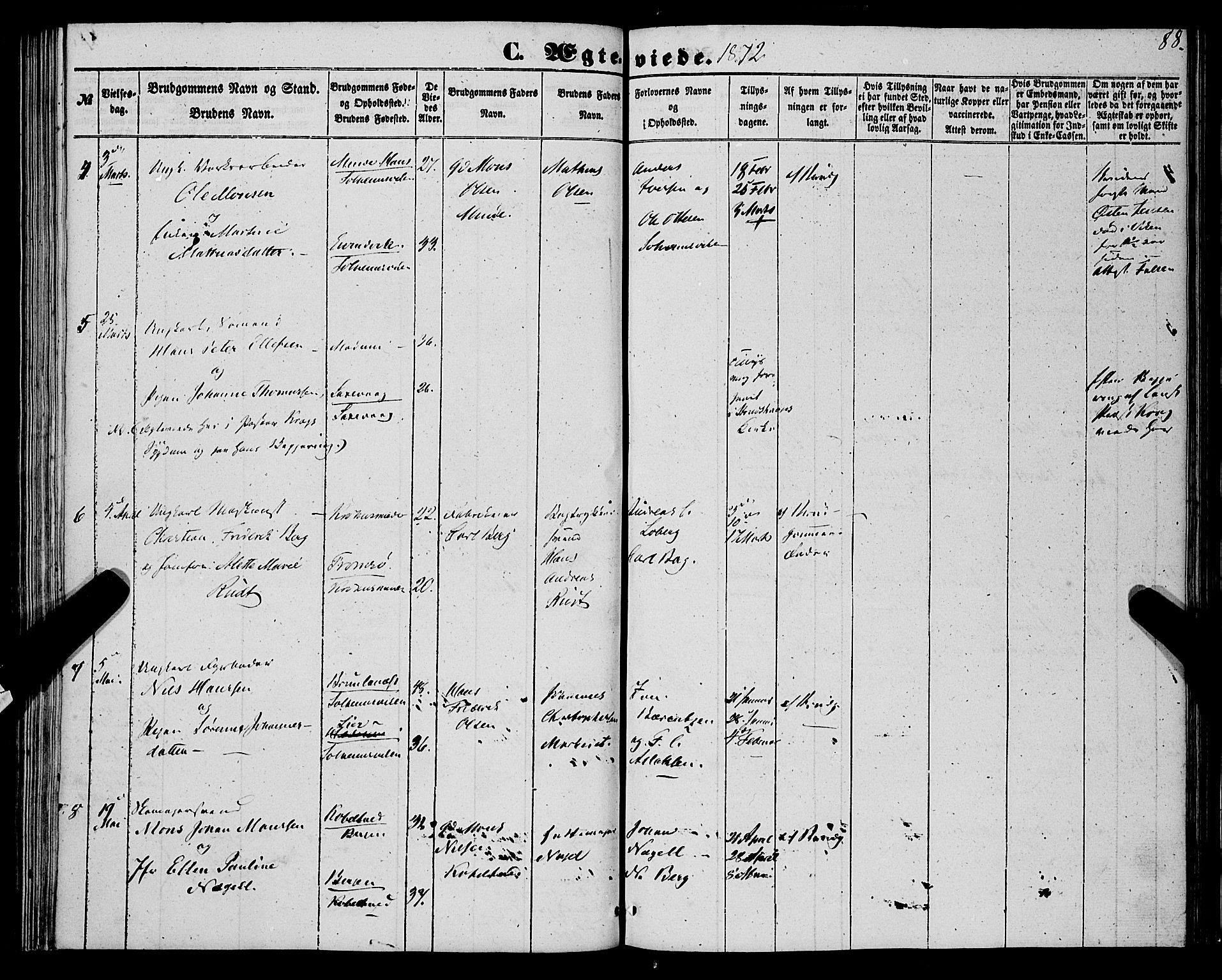 St. Jørgens hospital og Årstad sokneprestembete, AV/SAB-A-99934: Parish register (official) no. A 9, 1853-1878, p. 88