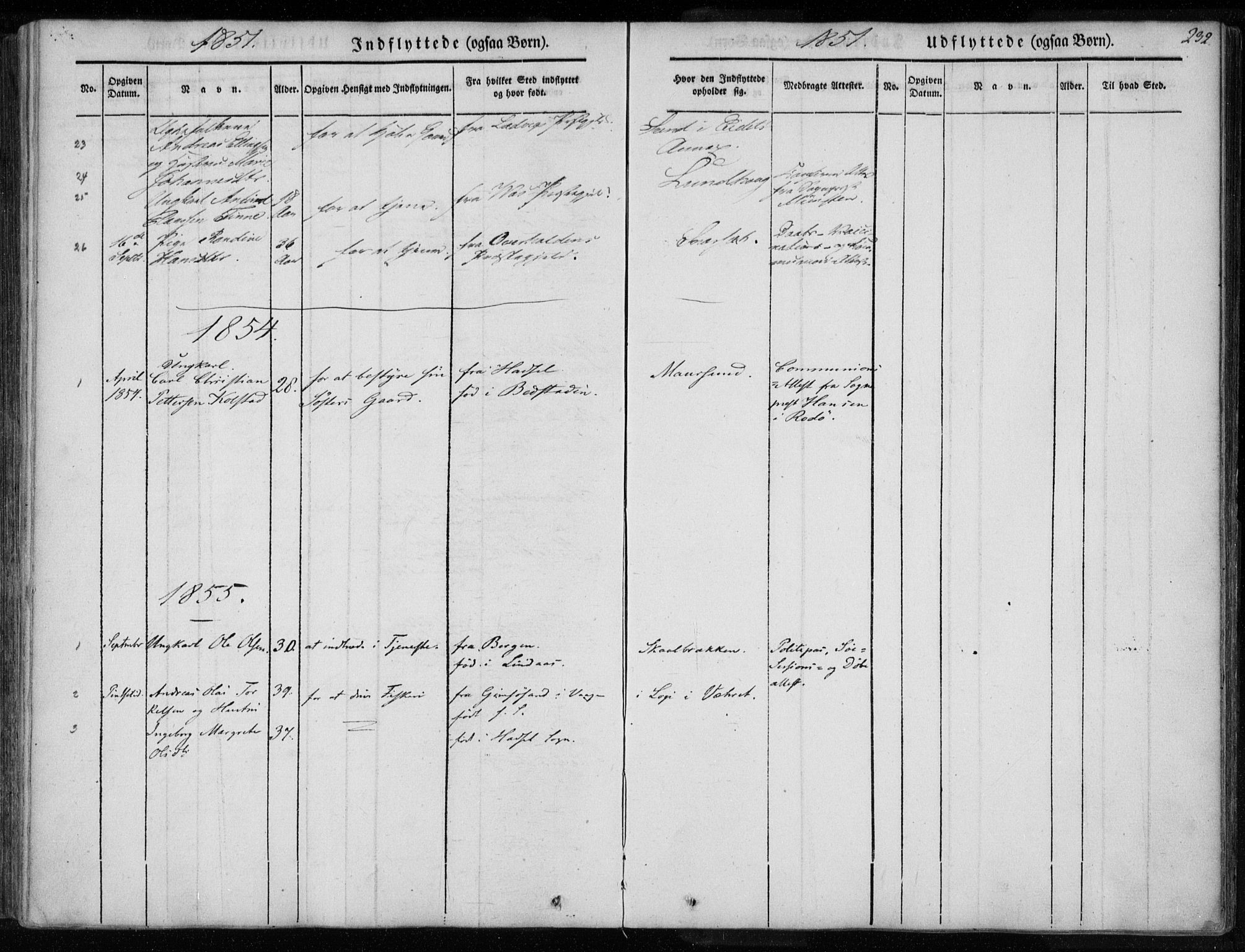 Ministerialprotokoller, klokkerbøker og fødselsregistre - Nordland, AV/SAT-A-1459/891/L1299: Parish register (official) no. 891A04, 1841-1856, p. 232