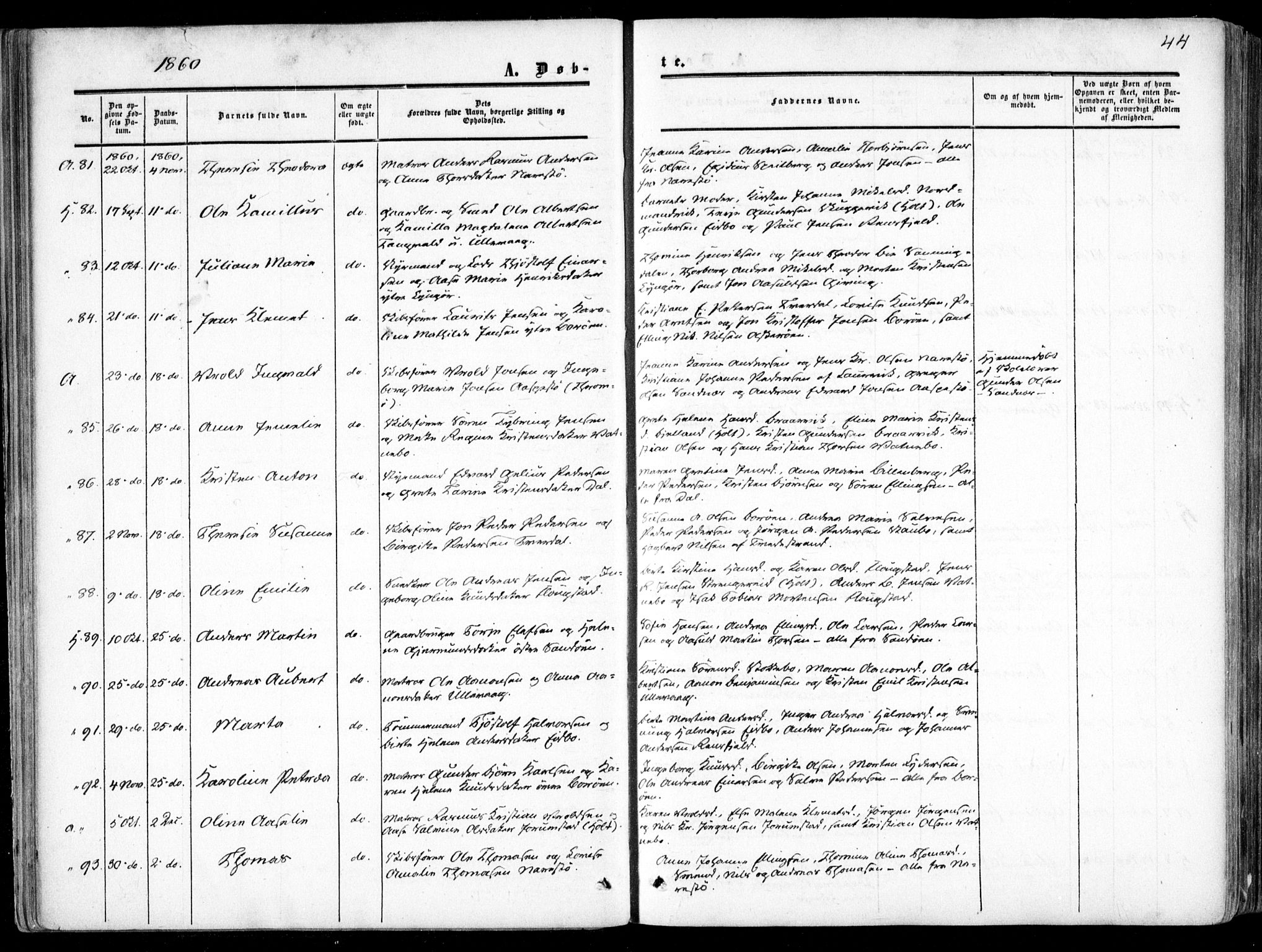 Dypvåg sokneprestkontor, SAK/1111-0007/F/Fa/Faa/L0006: Parish register (official) no. A 6, 1855-1872, p. 44