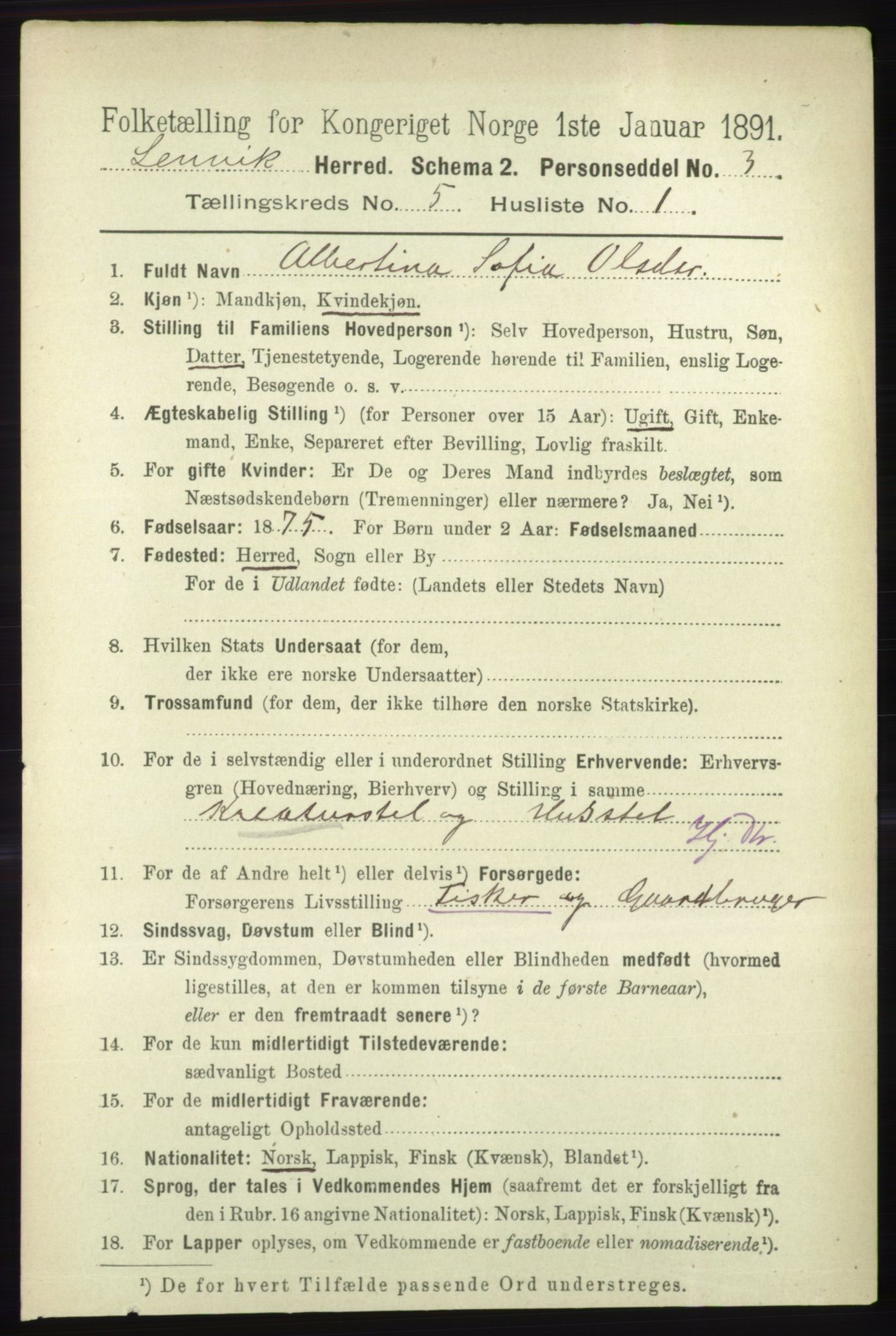 RA, 1891 census for 1931 Lenvik, 1891, p. 2551