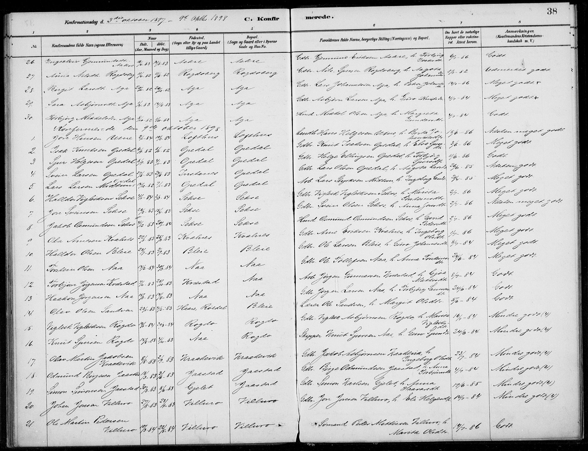 Ullensvang sokneprestembete, SAB/A-78701/H/Haa: Parish register (official) no. B  2, 1880-1910, p. 38