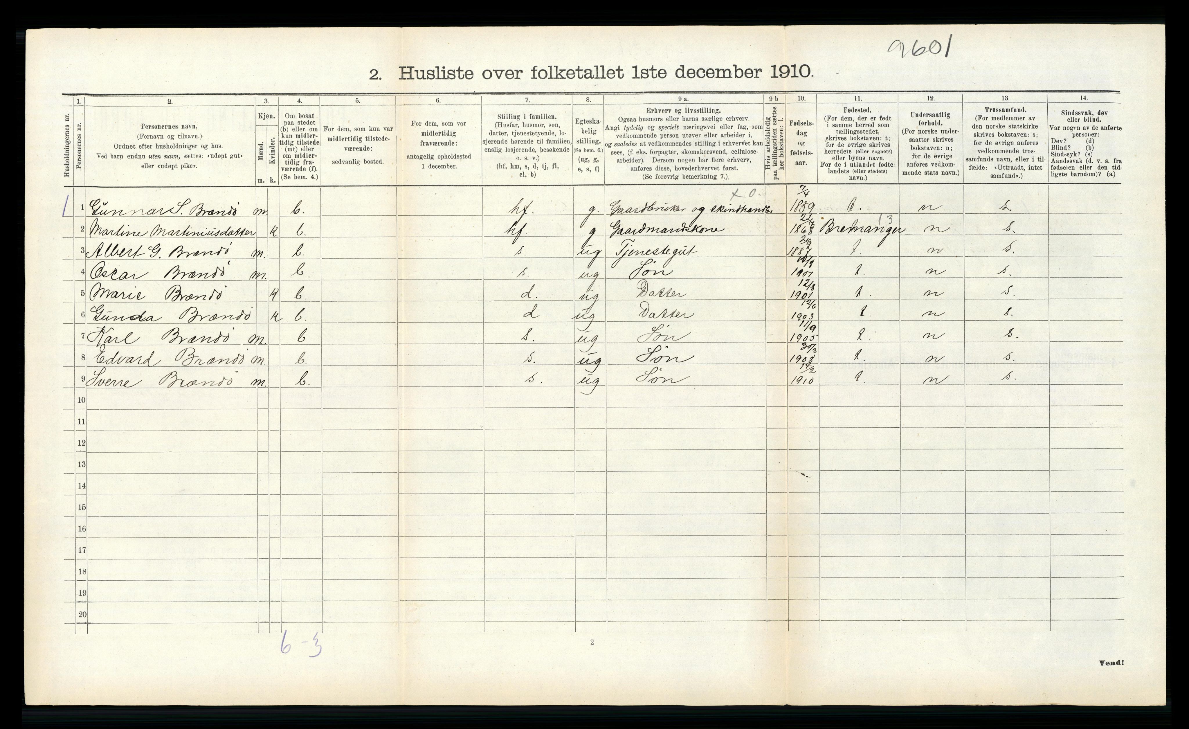 RA, 1910 census for Kinn, 1910, p. 433