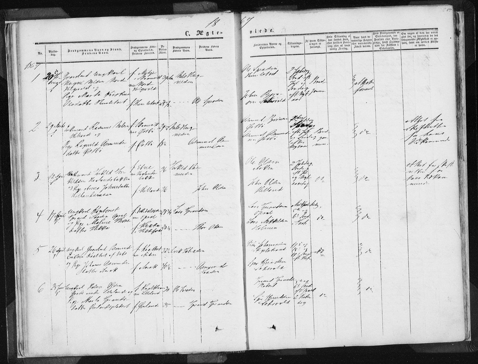 Vikedal sokneprestkontor, AV/SAST-A-101840/01/IV: Parish register (official) no. A 6.2, 1851-1867, p. 257