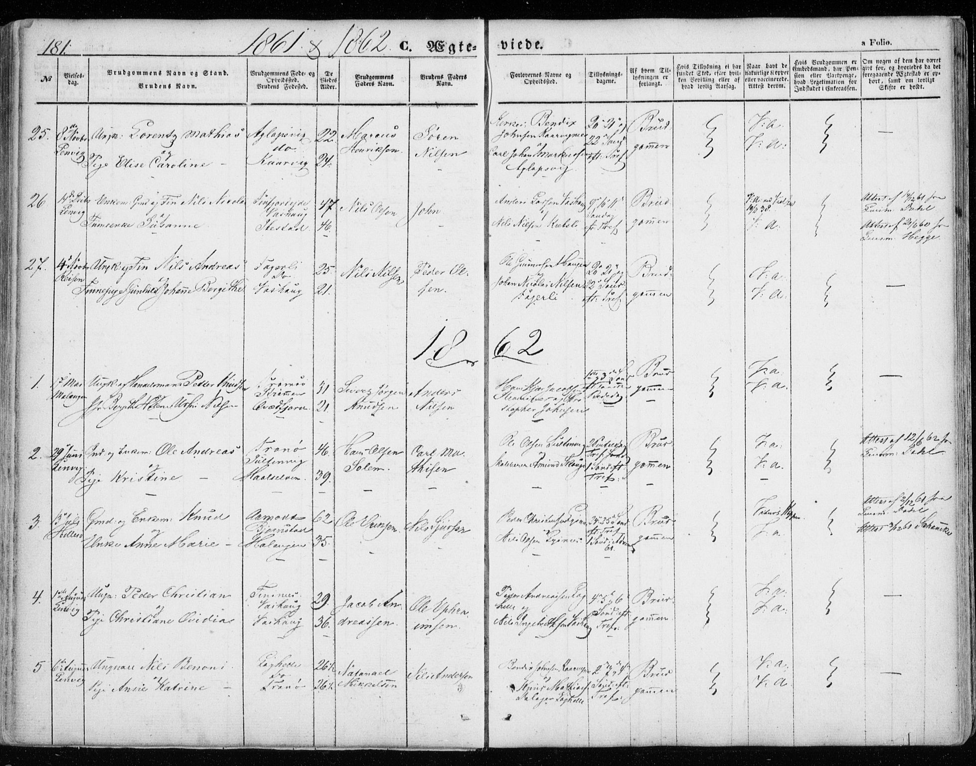 Lenvik sokneprestembete, SATØ/S-1310/H/Ha/Haa/L0007kirke: Parish register (official) no. 7, 1855-1865, p. 181