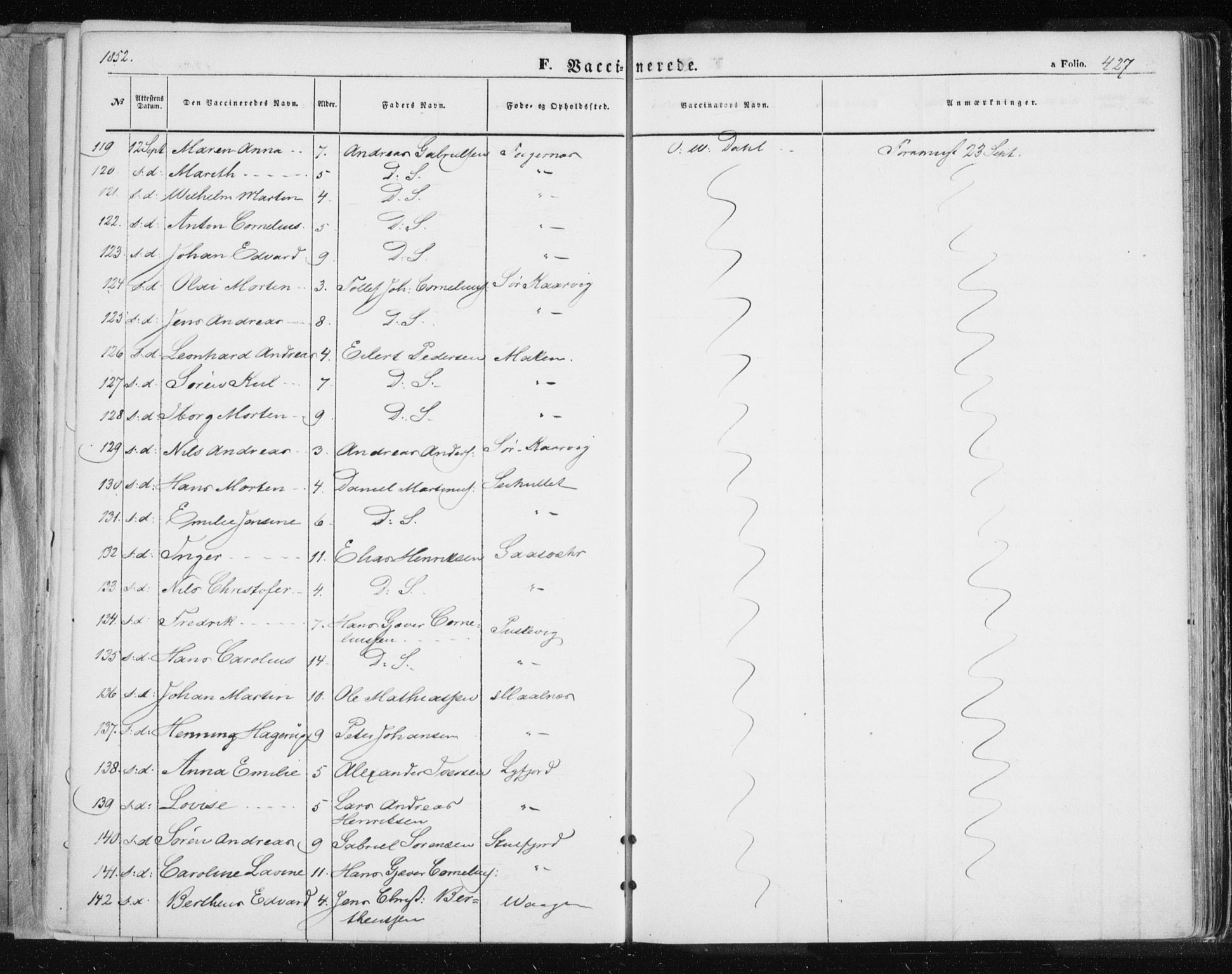 Tromsø sokneprestkontor/stiftsprosti/domprosti, AV/SATØ-S-1343/G/Ga/L0010kirke: Parish register (official) no. 10, 1848-1855, p. 427