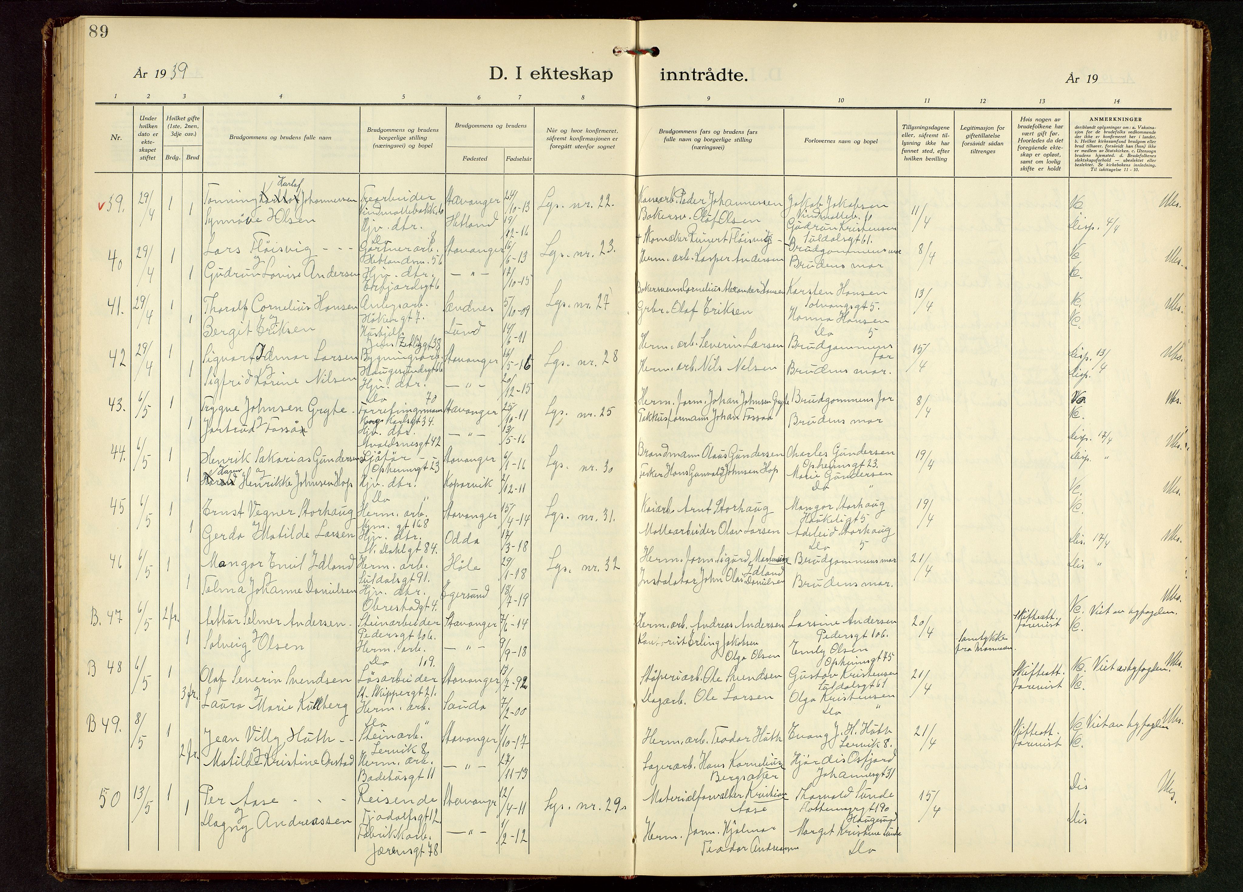 St. Johannes sokneprestkontor, AV/SAST-A-101814/001/30/30BB/L0010: Parish register (copy) no. B 10, 1933-1946, p. 89