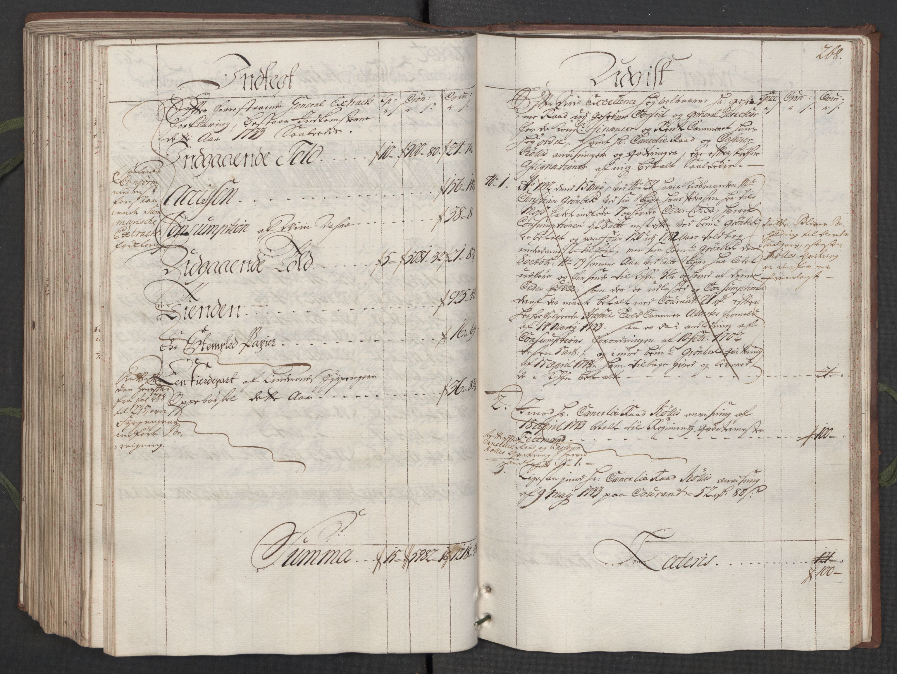 Generaltollkammeret, tollregnskaper, AV/RA-EA-5490/R05/L0014/0001: Tollregnskaper Moss, Son, Krokstad / Hovedtollbok, 1733, p. 267b-268a