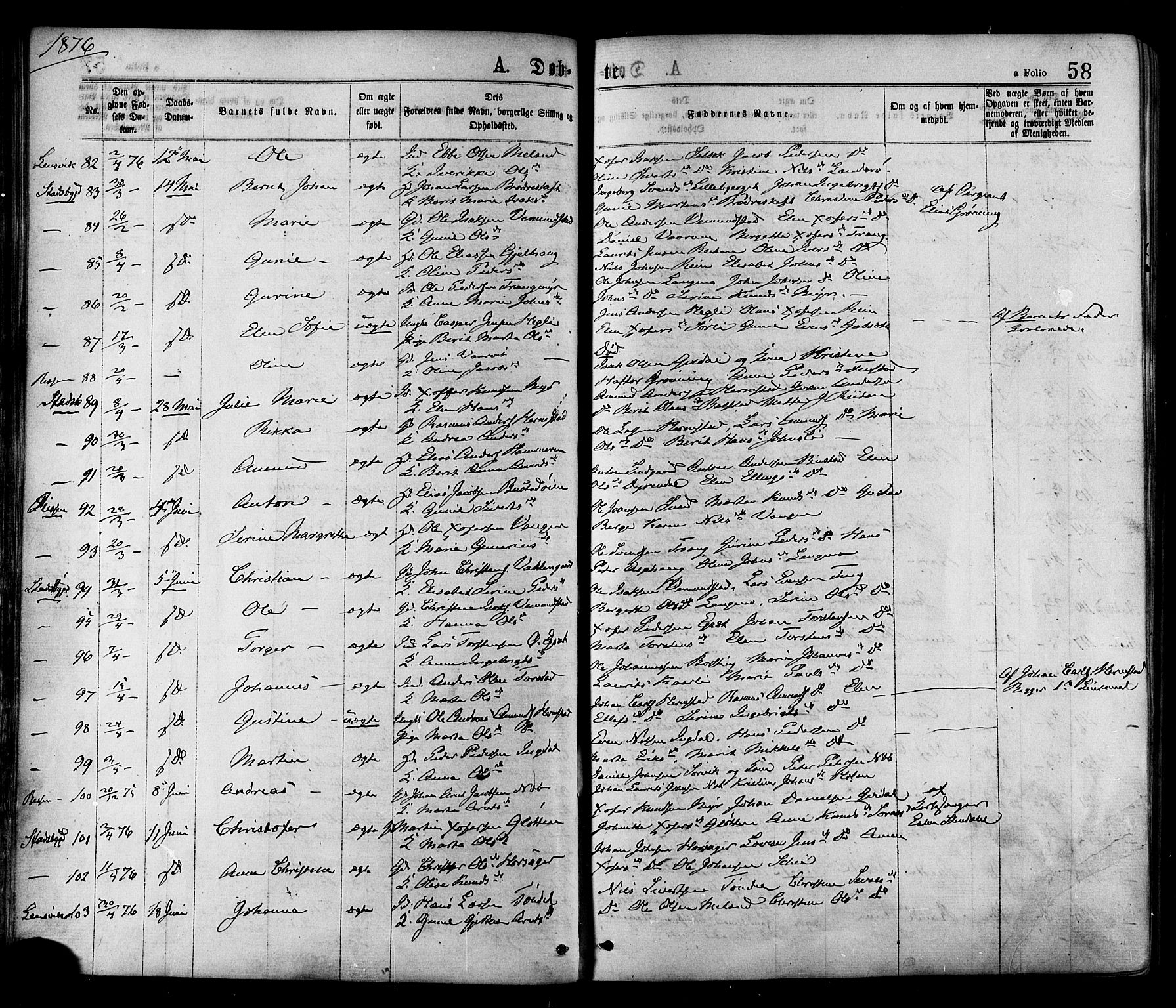 Ministerialprotokoller, klokkerbøker og fødselsregistre - Sør-Trøndelag, AV/SAT-A-1456/646/L0613: Parish register (official) no. 646A11, 1870-1884, p. 58