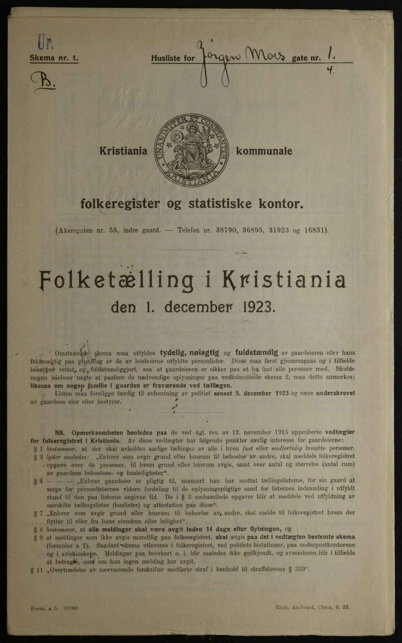 OBA, Municipal Census 1923 for Kristiania, 1923, p. 53571