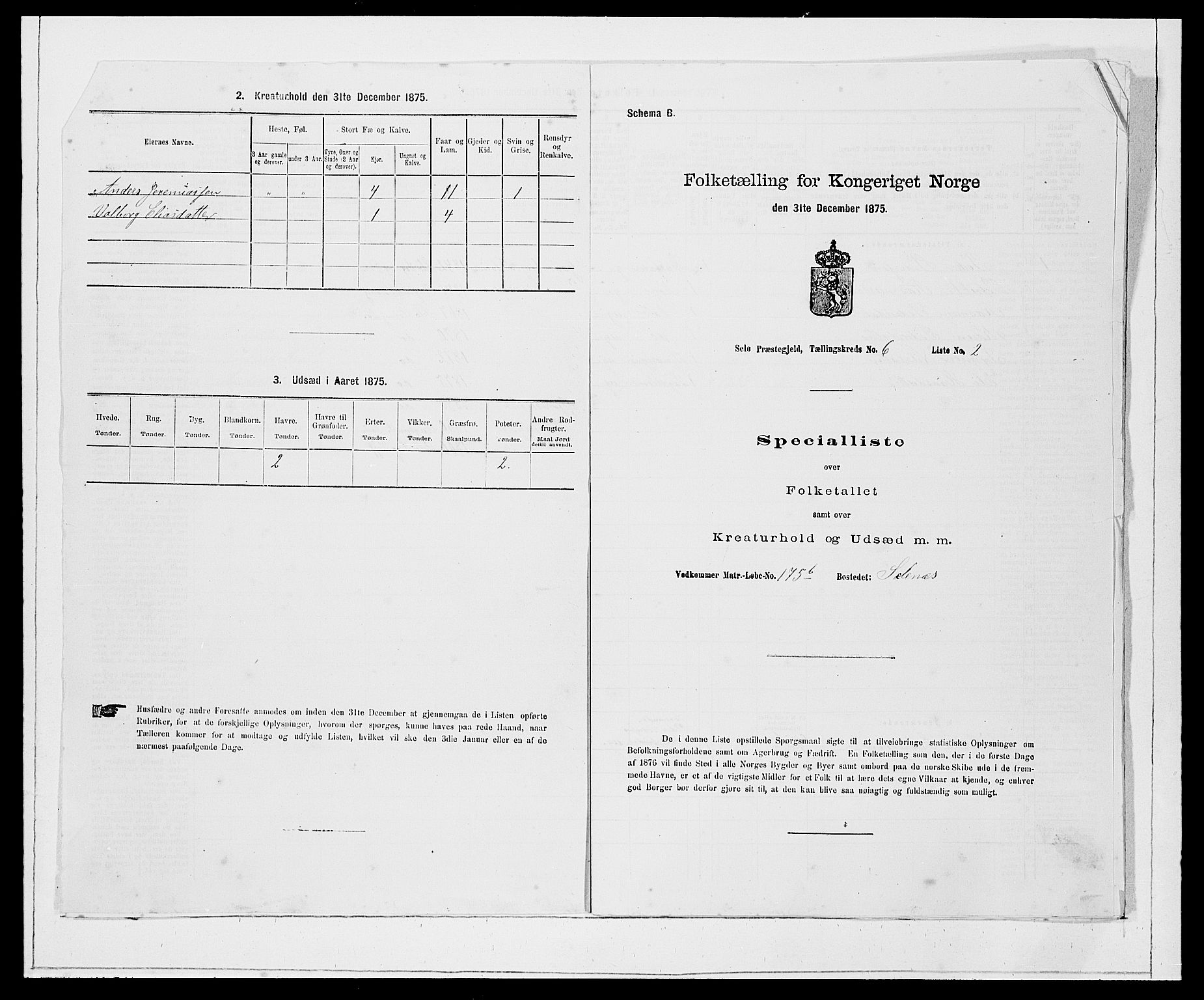 SAB, 1875 Census for 1441P Selje, 1875, p. 704