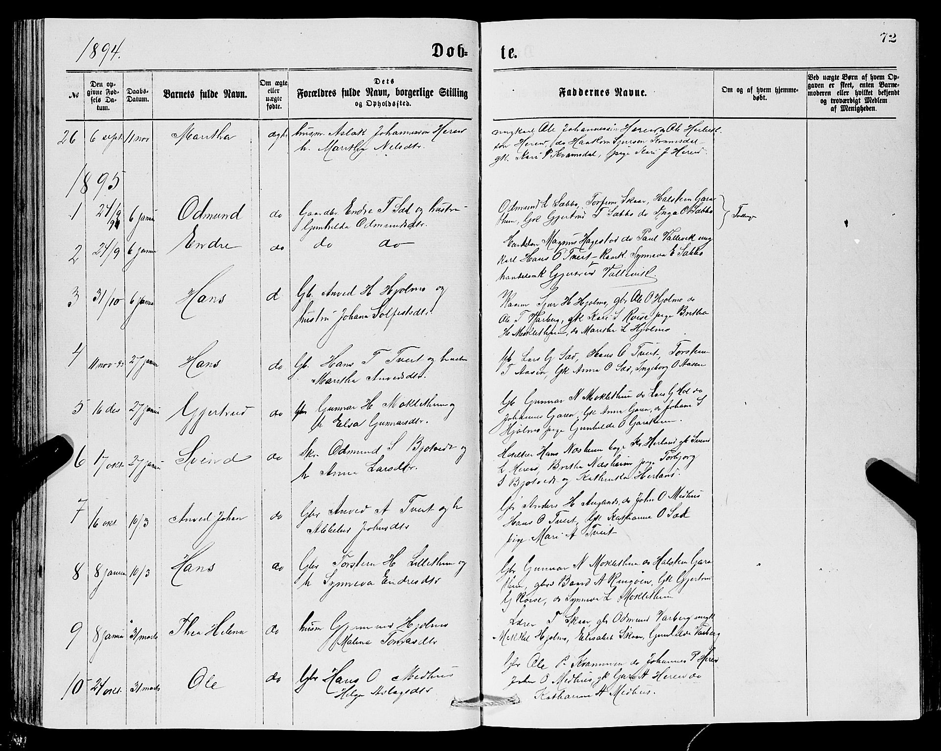 Ullensvang sokneprestembete, SAB/A-78701/H/Hab: Parish register (copy) no. C 2, 1871-1899, p. 72