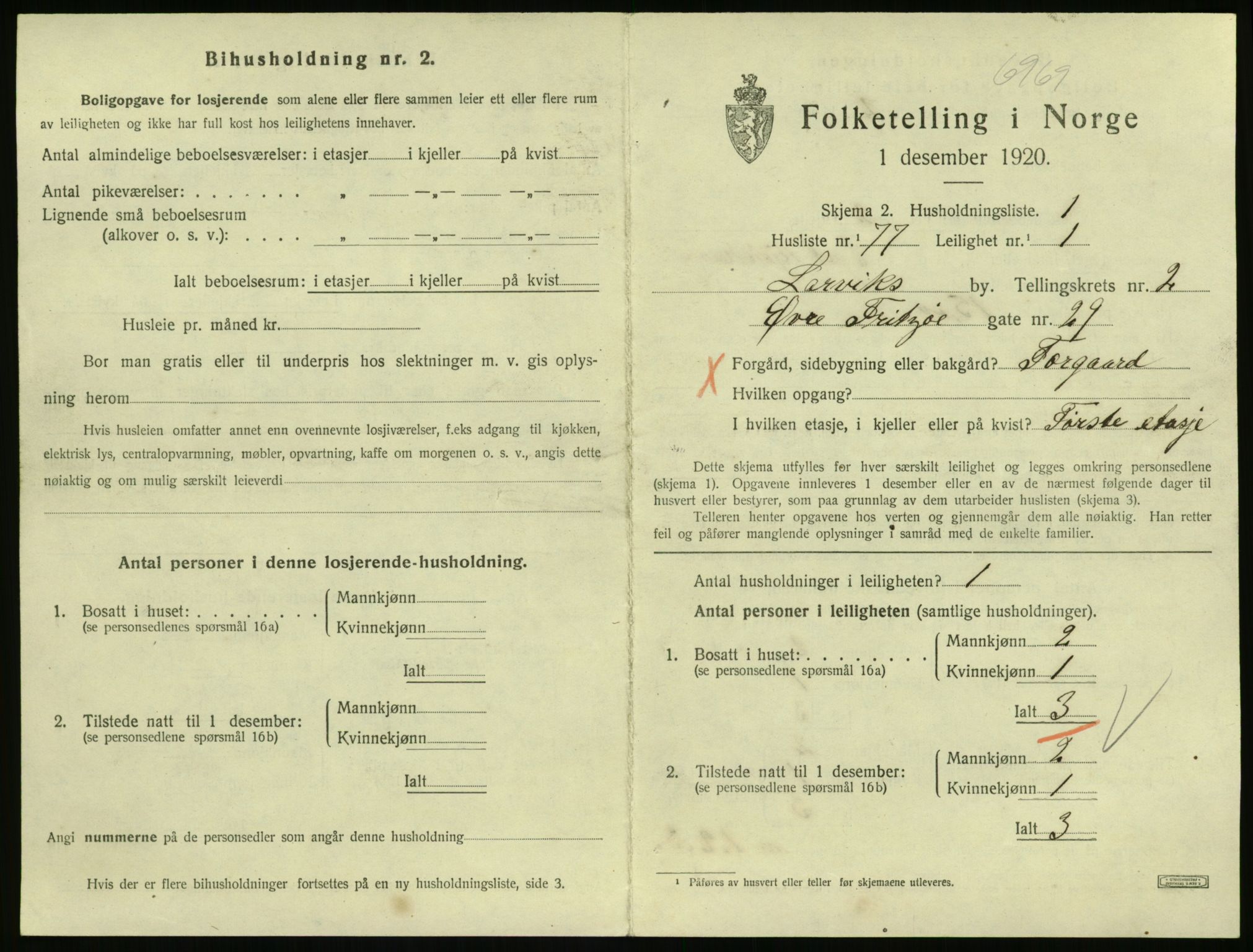 SAKO, 1920 census for Larvik, 1920, p. 3688