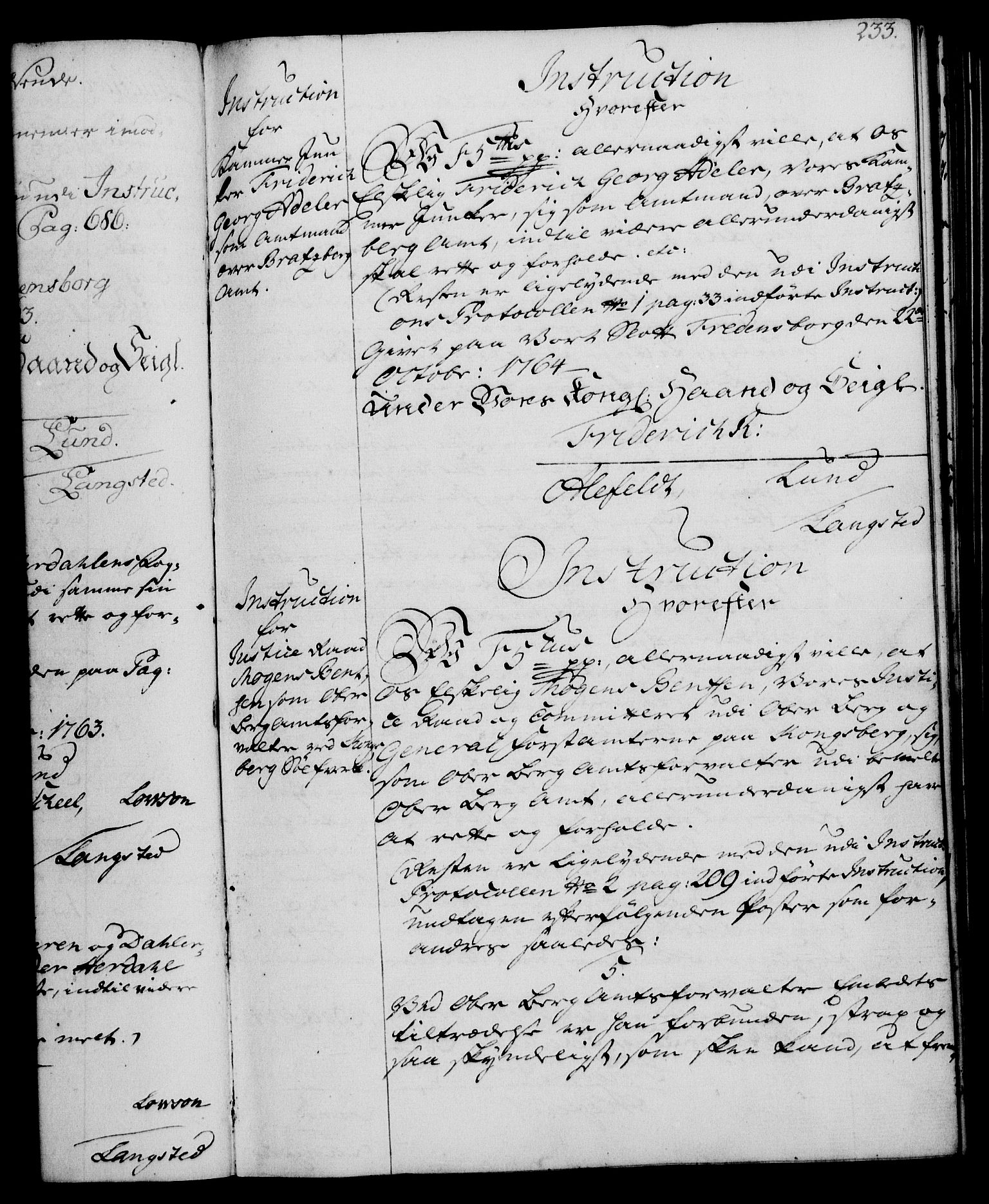 Rentekammeret, Kammerkanselliet, RA/EA-3111/G/Gg/Ggi/L0003: Norsk instruksjonsprotokoll med register (merket RK 53.36), 1751-1775, p. 233