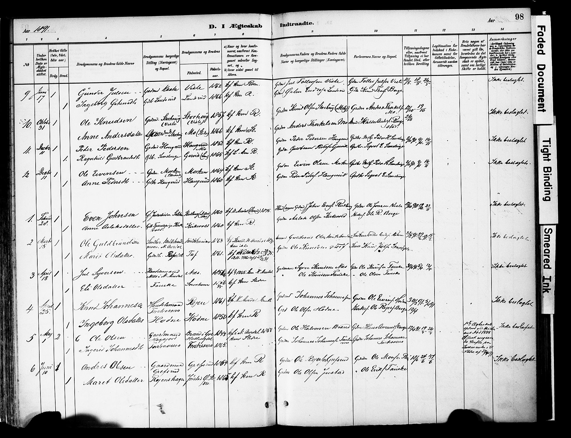 Vestre Slidre prestekontor, SAH/PREST-136/H/Ha/Haa/L0006: Parish register (official) no. 6, 1881-1912, p. 98