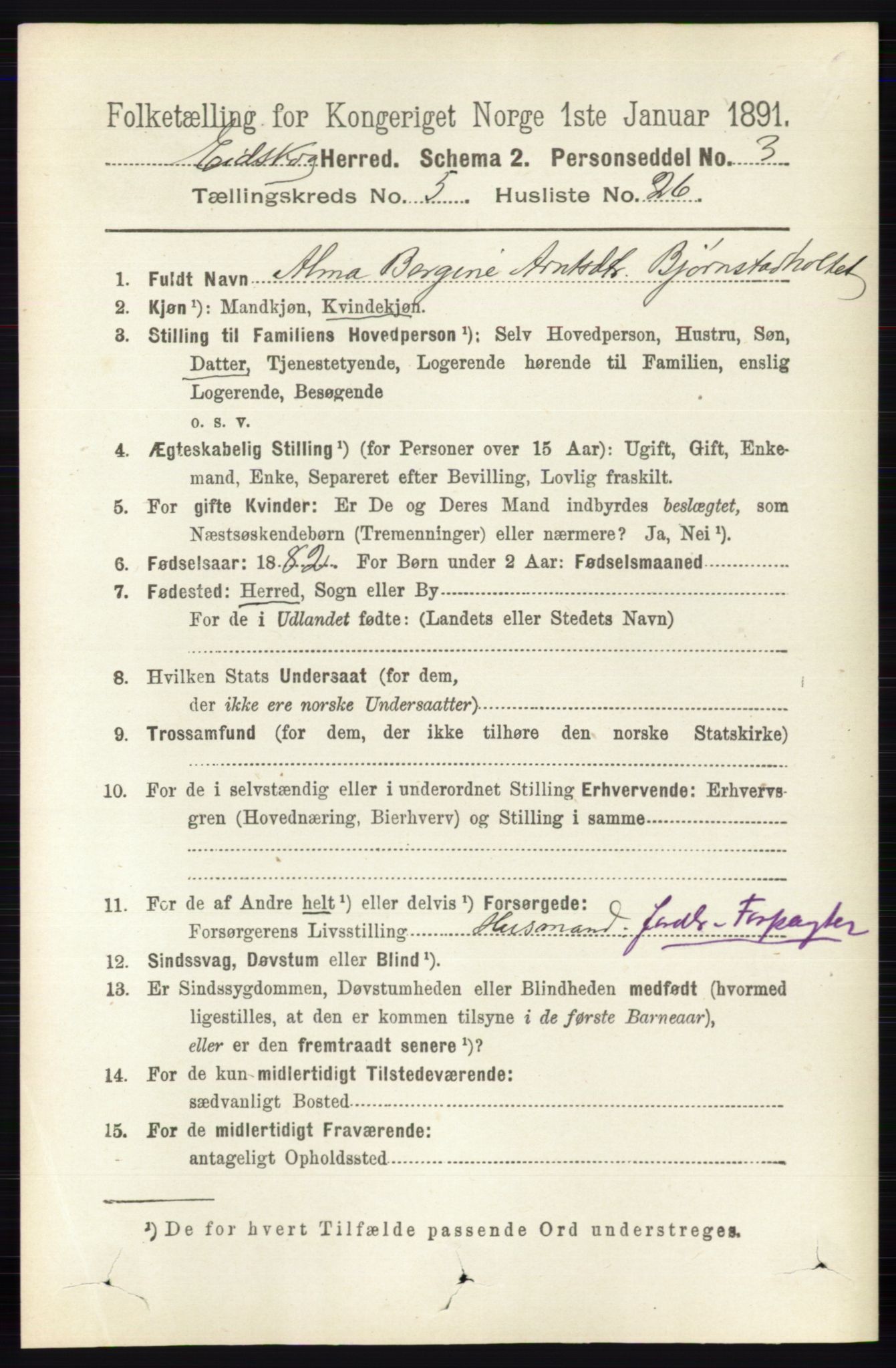 RA, 1891 census for 0420 Eidskog, 1891, p. 2215