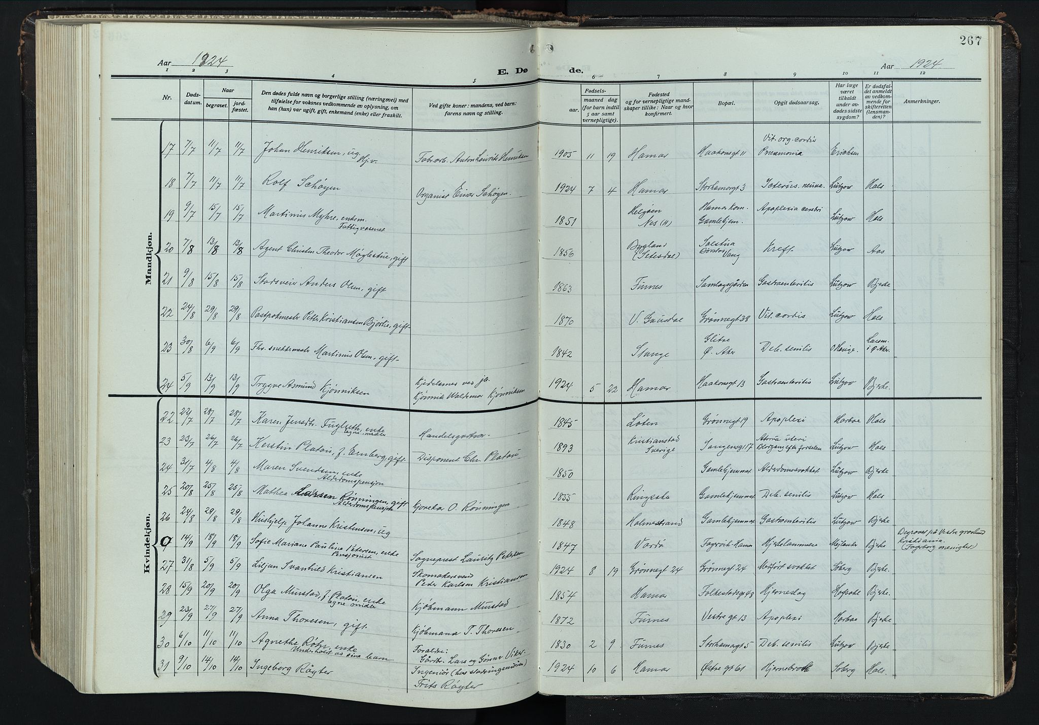 Hamar prestekontor, AV/SAH-DOMPH-002/H/Ha/Hab/L0004: Parish register (copy) no. 4, 1915-1942, p. 267